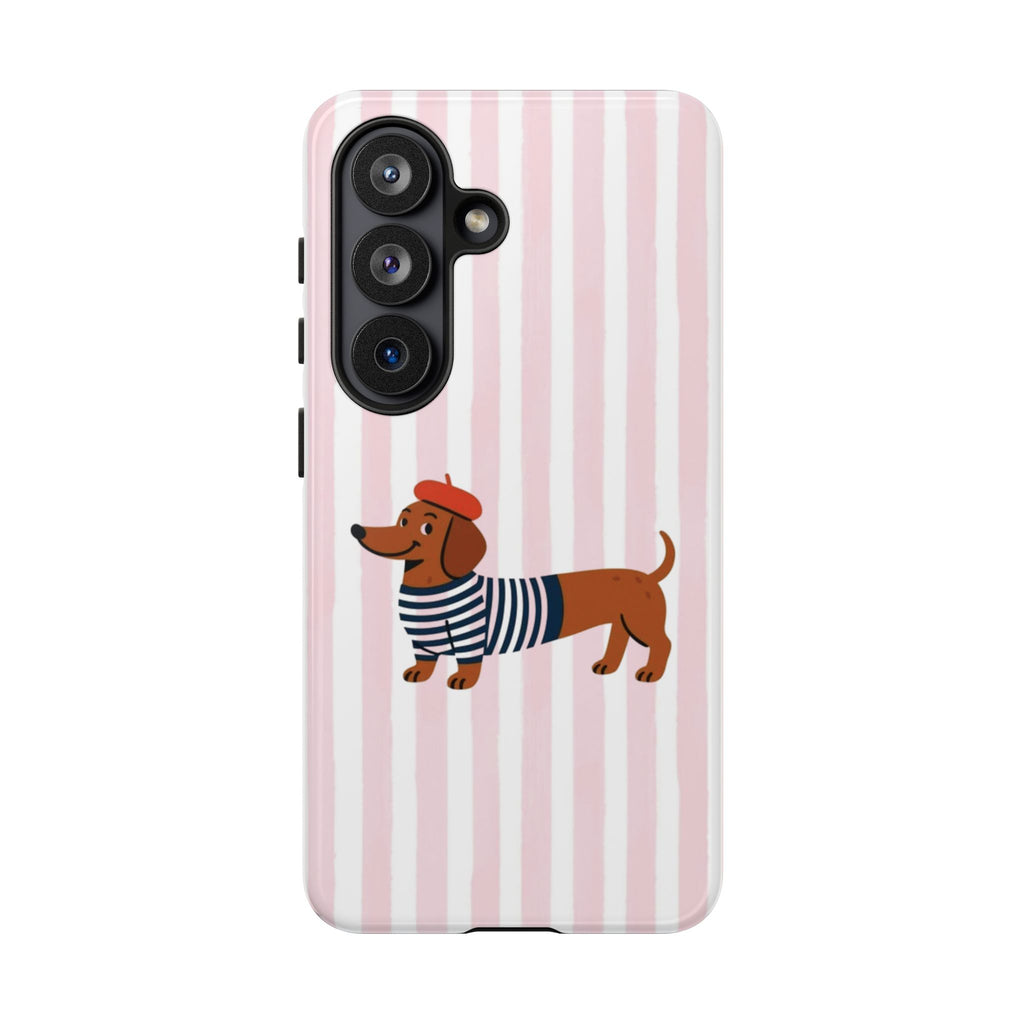 Dachshund in Breton Stripe Phone Case | French Dog Lover Gift