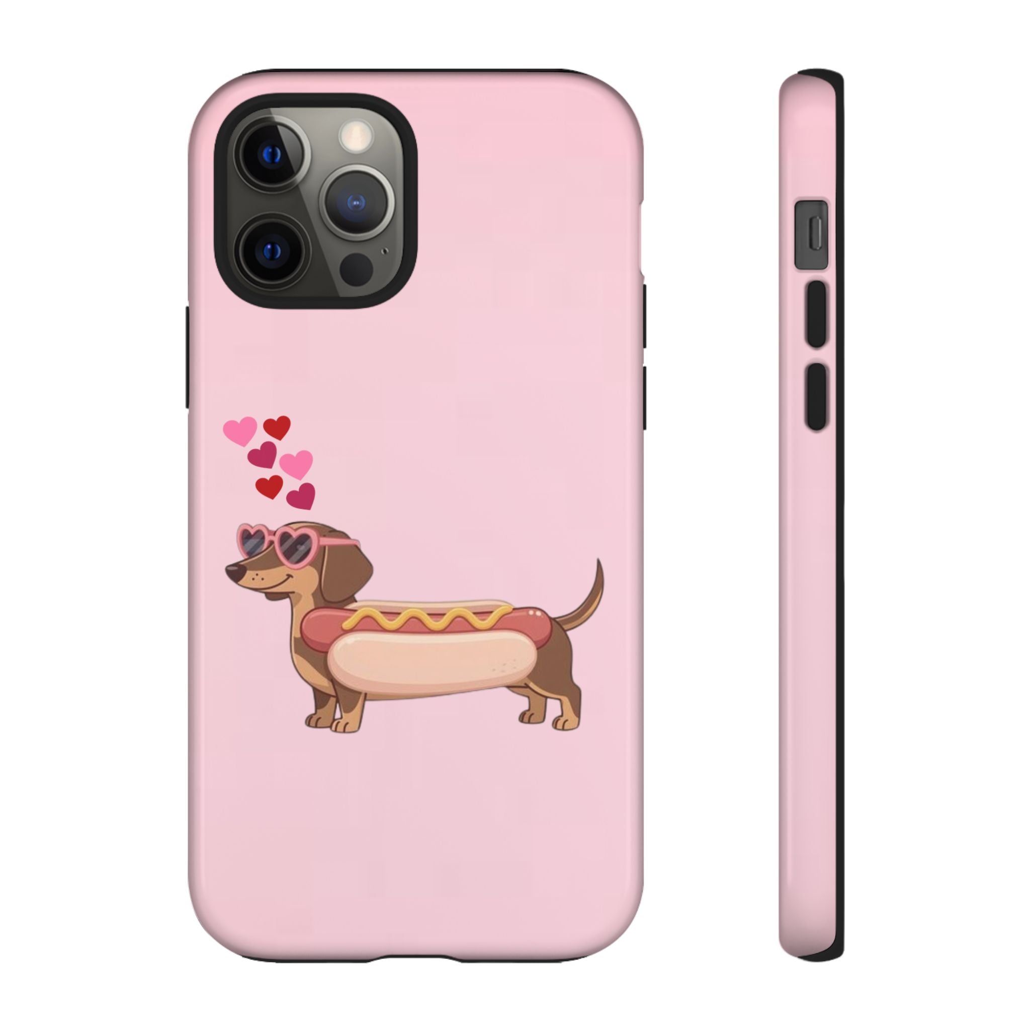 Dachshund Hot Dog Phone Case – Cute Pink Love Hearts Protective Tough Case