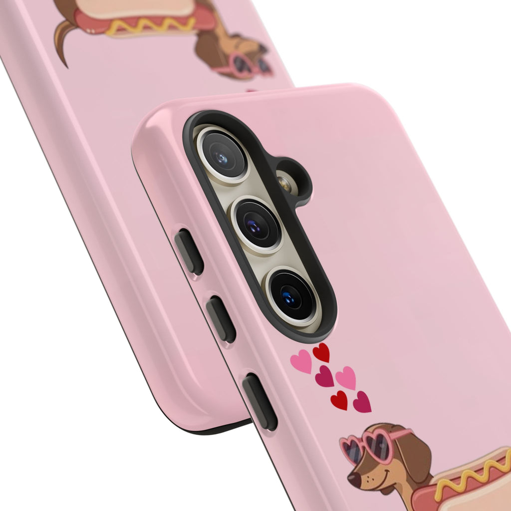 Dachshund Hot Dog Phone Case – Cute Pink Love Hearts Protective Tough Case