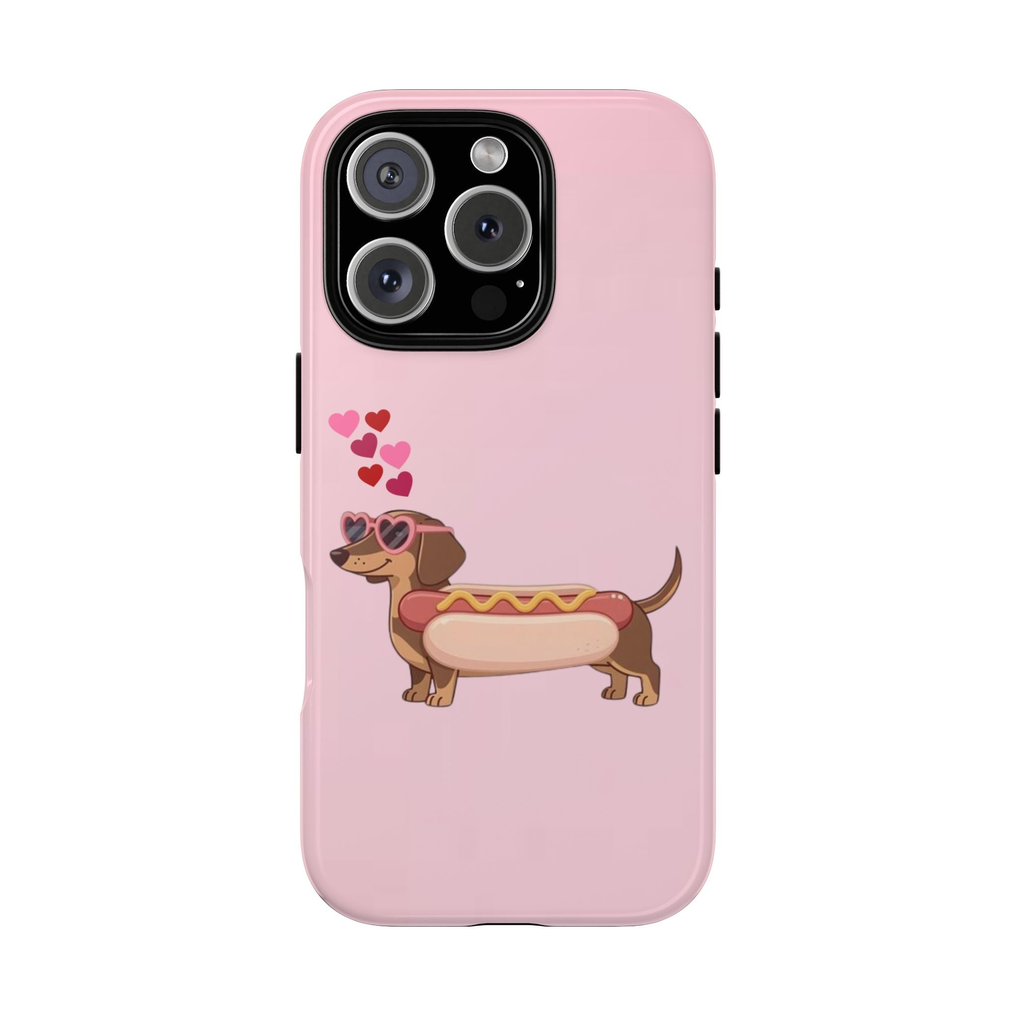 Dachshund Hot Dog Phone Case – Cute Pink Love Hearts Protective Tough Case