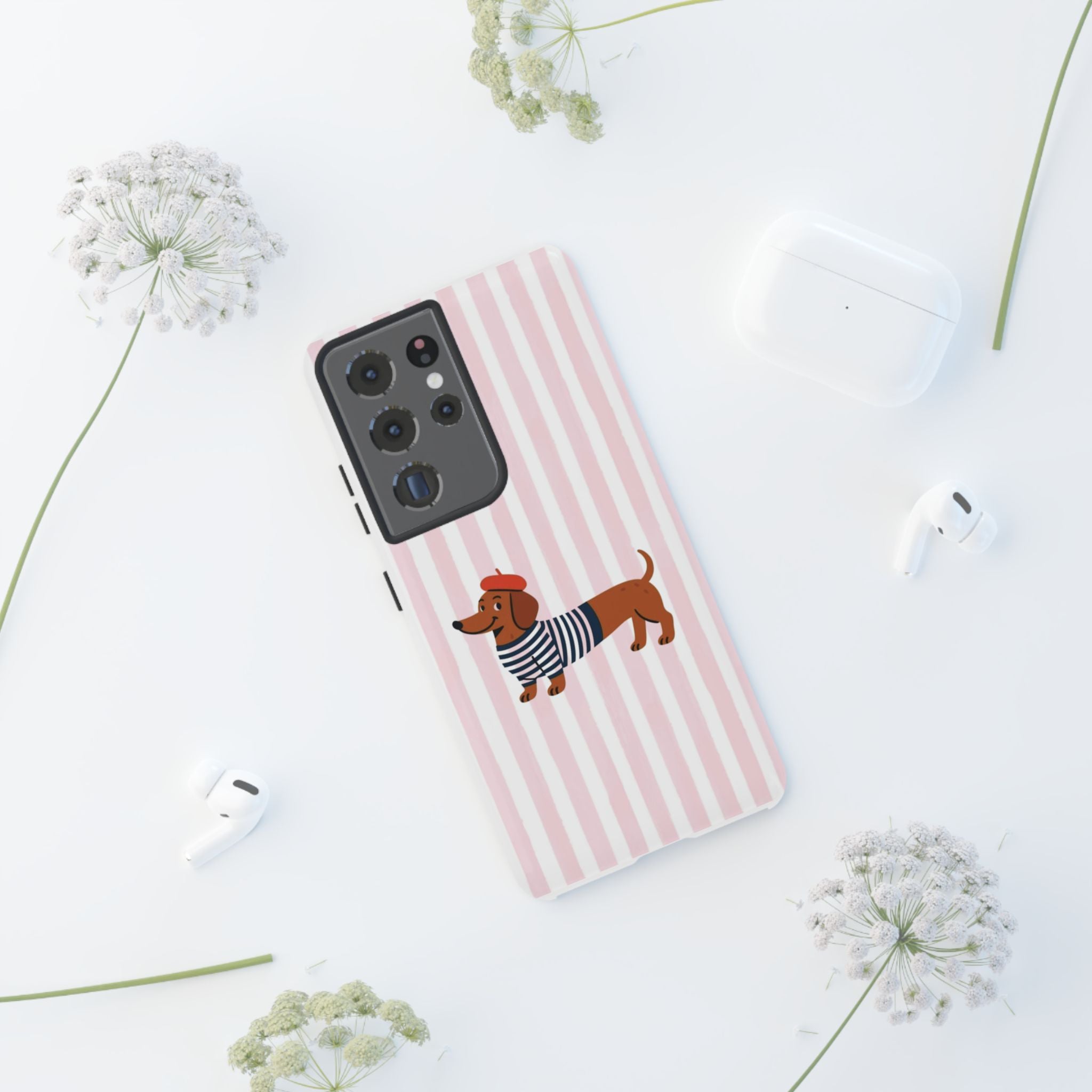 Dachshund in Breton Stripe Phone Case | French Dog Lover Gift