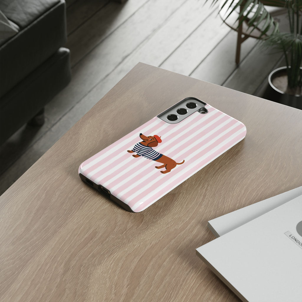 Dachshund in Breton Stripe Phone Case | French Dog Lover Gift