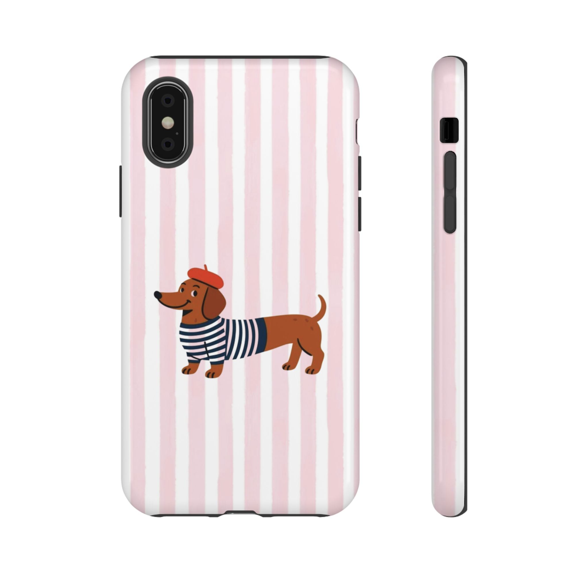 Dachshund in Breton Stripe Phone Case | French Dog Lover Gift