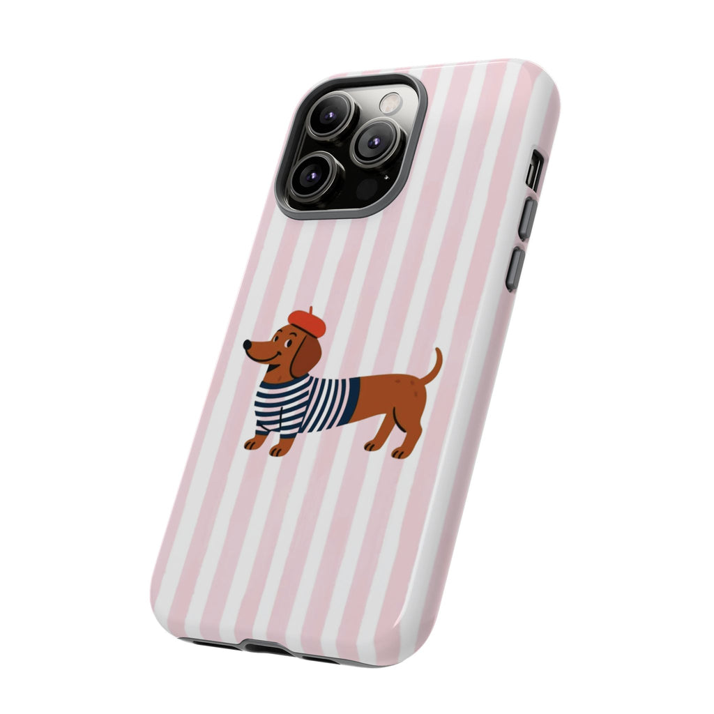 Dachshund in Breton Stripe Phone Case | French Dog Lover Gift