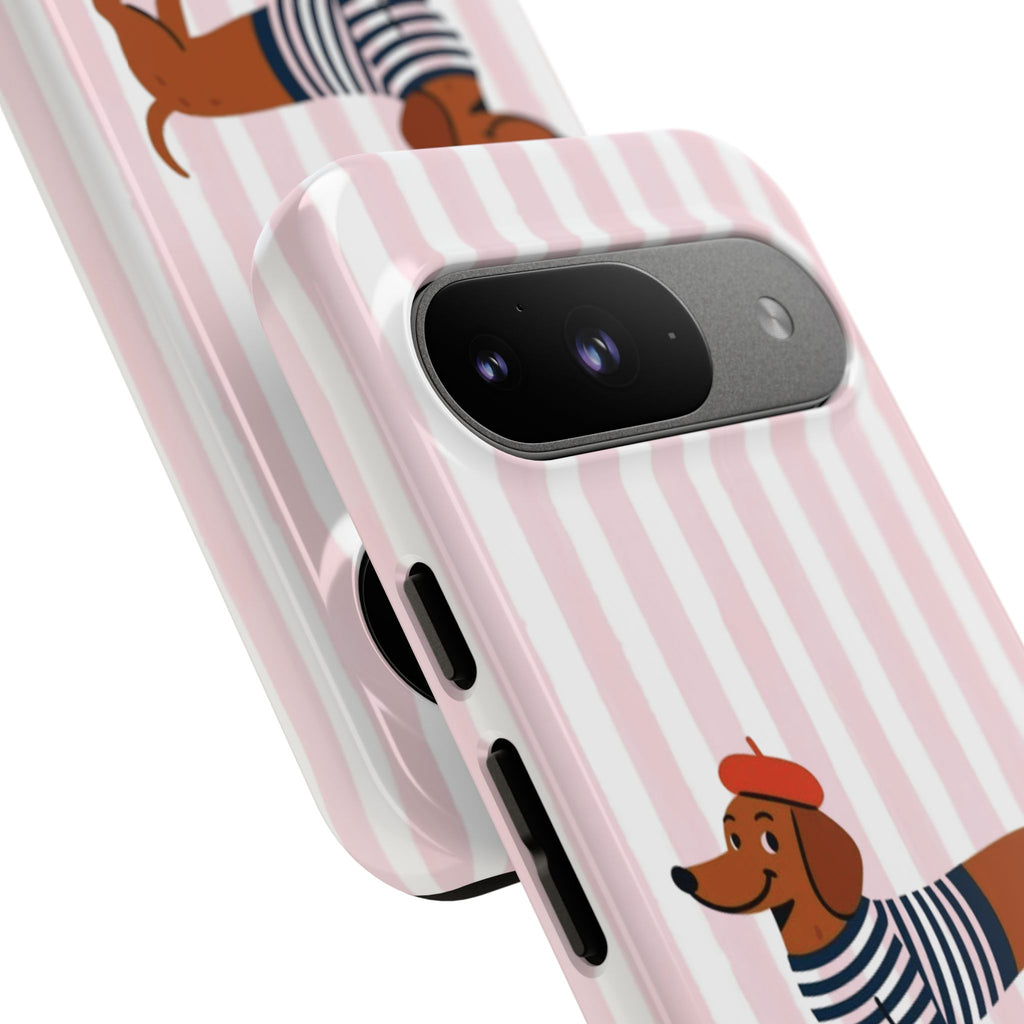 Dachshund in Breton Stripe Phone Case | French Dog Lover Gift