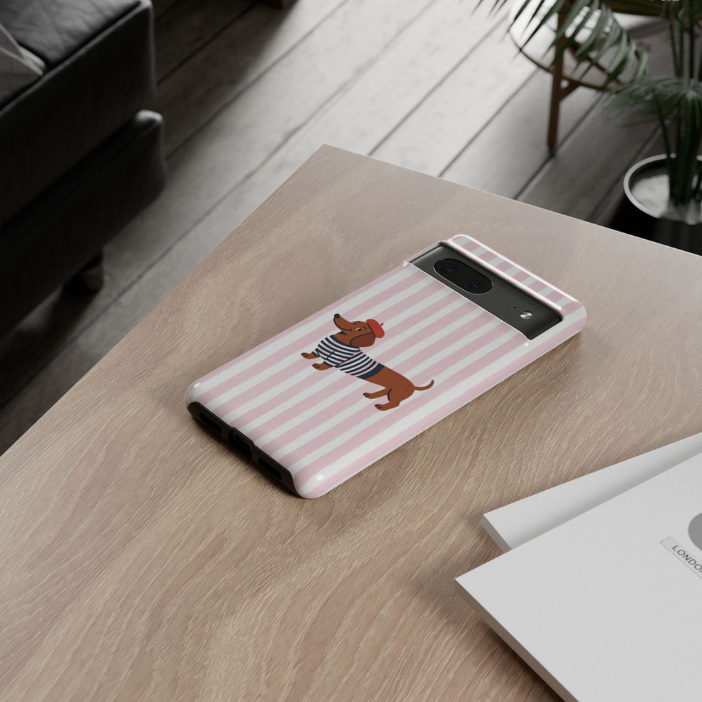 Dachshund in Breton Stripe Phone Case | French Dog Lover Gift