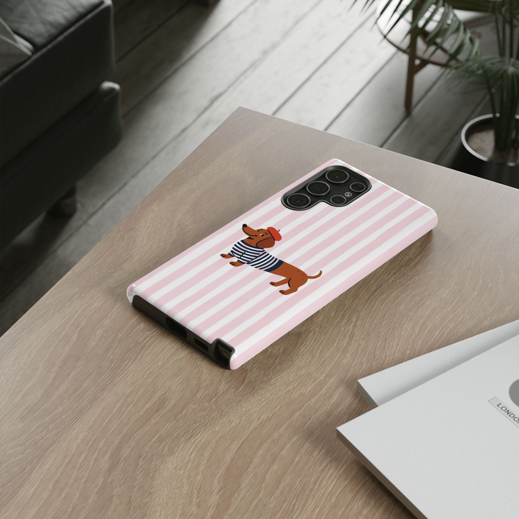 Dachshund in Breton Stripe Phone Case | French Dog Lover Gift