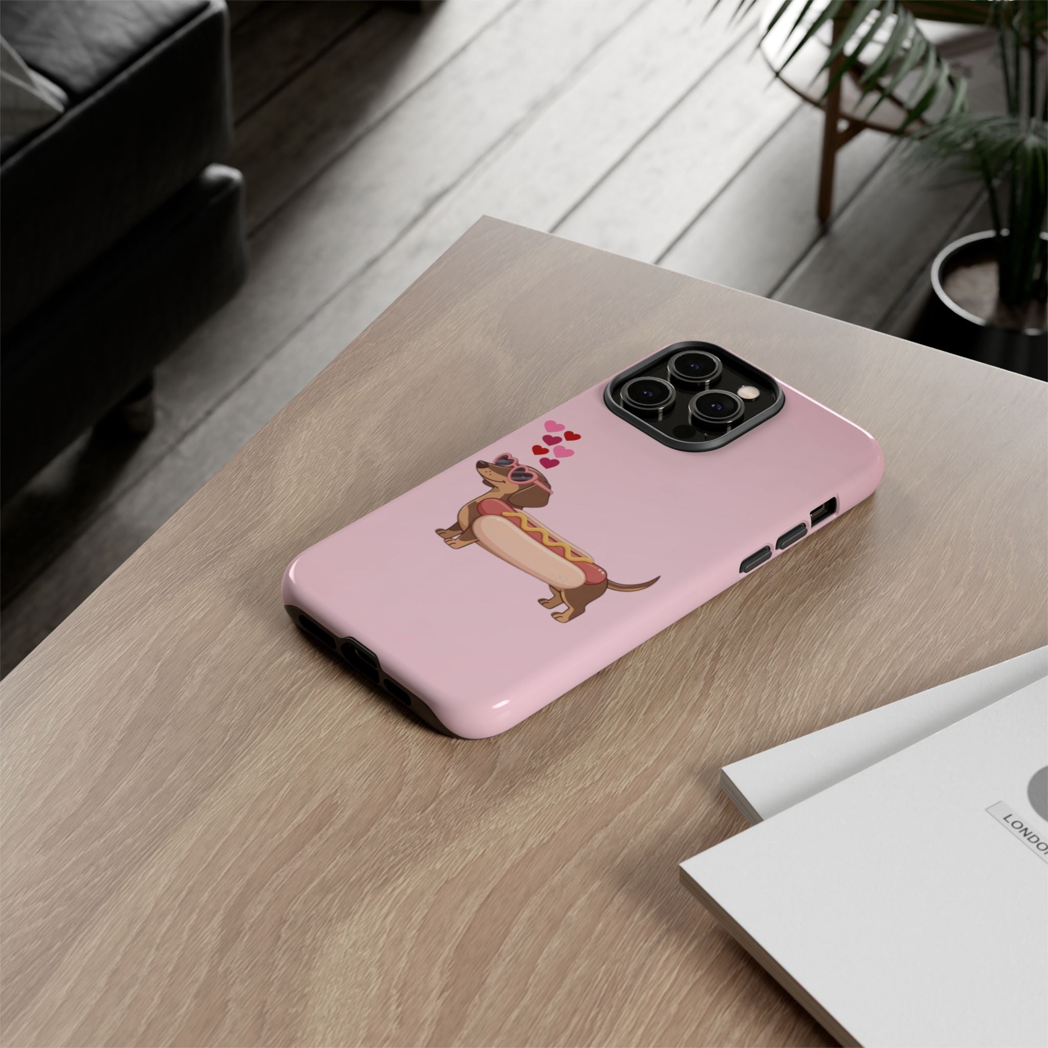 Dachshund Hot Dog Phone Case – Cute Pink Love Hearts Protective Tough Case