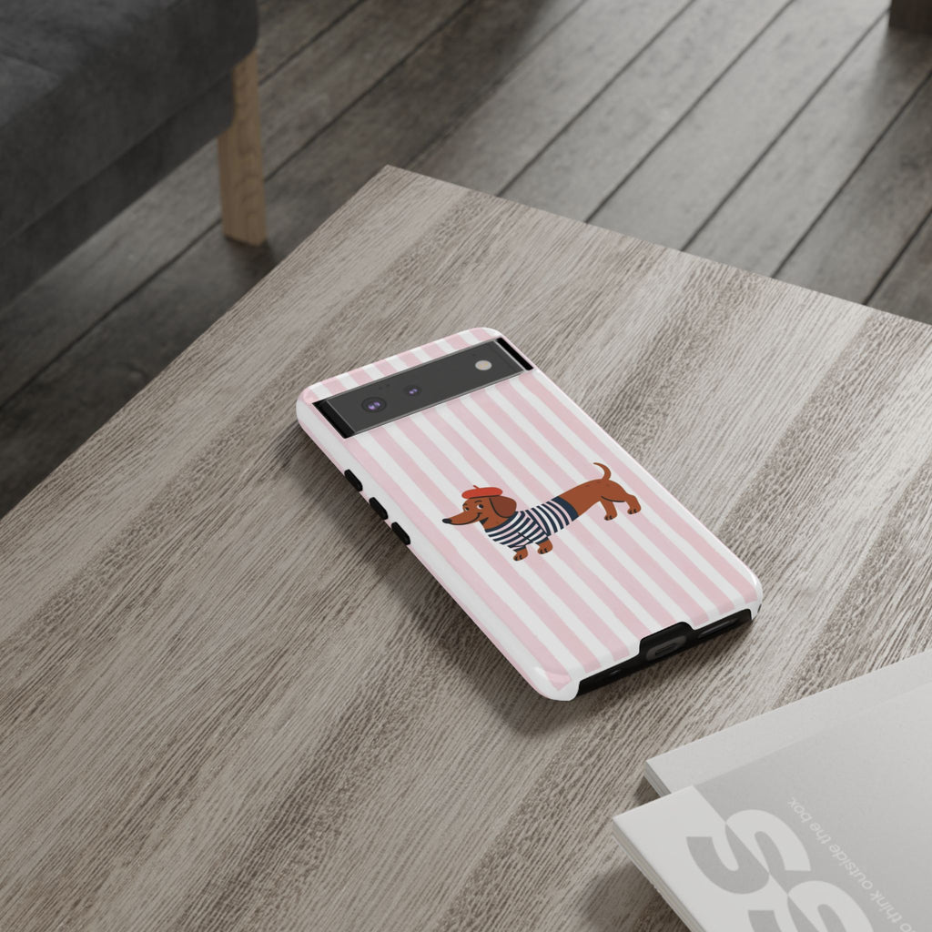 Dachshund in Breton Stripe Phone Case | French Dog Lover Gift