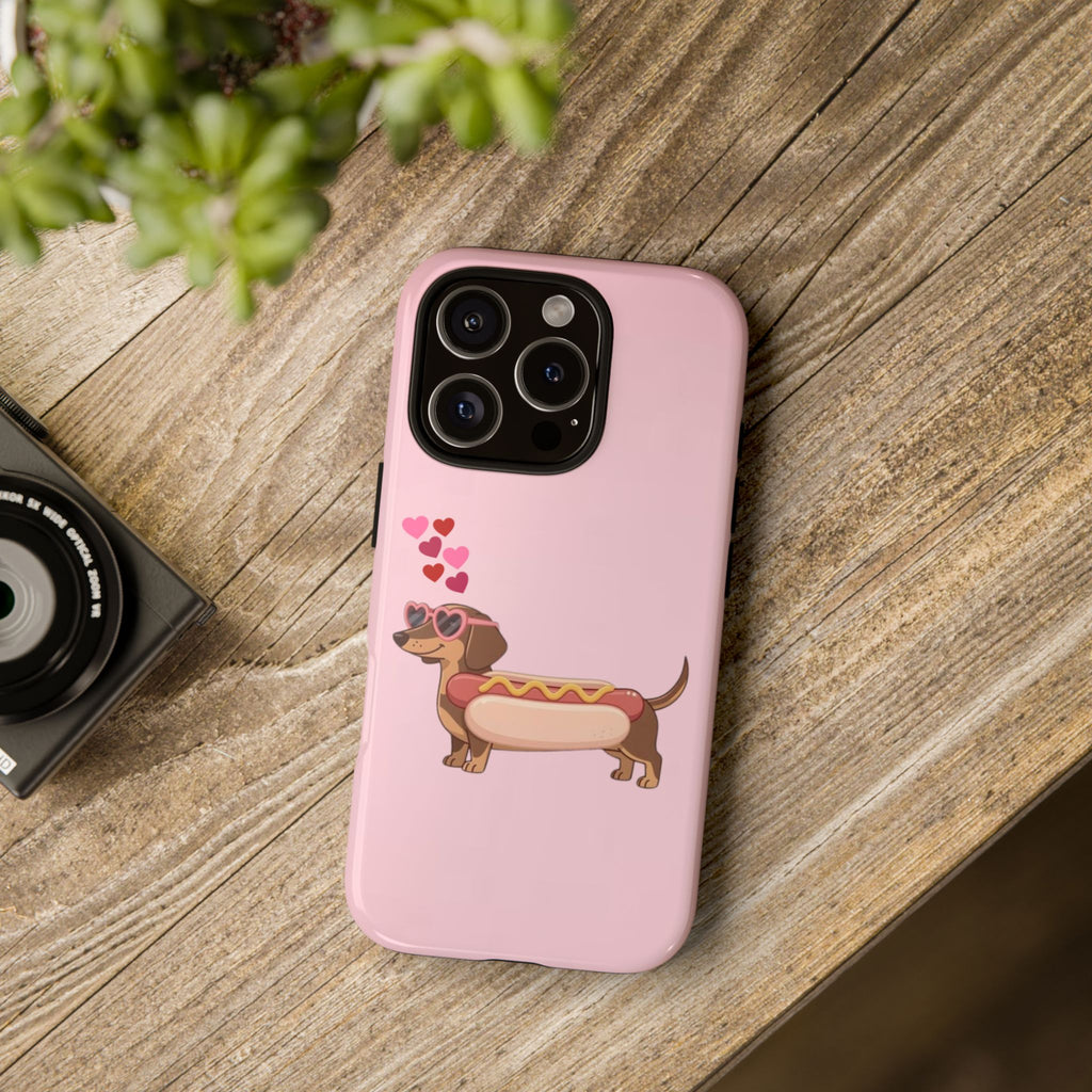 Dachshund Hot Dog Phone Case – Cute Pink Love Hearts Protective Tough Case