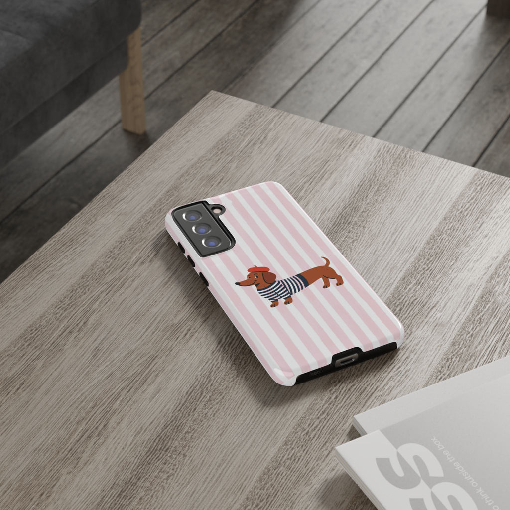 Dachshund in Breton Stripe Phone Case | French Dog Lover Gift