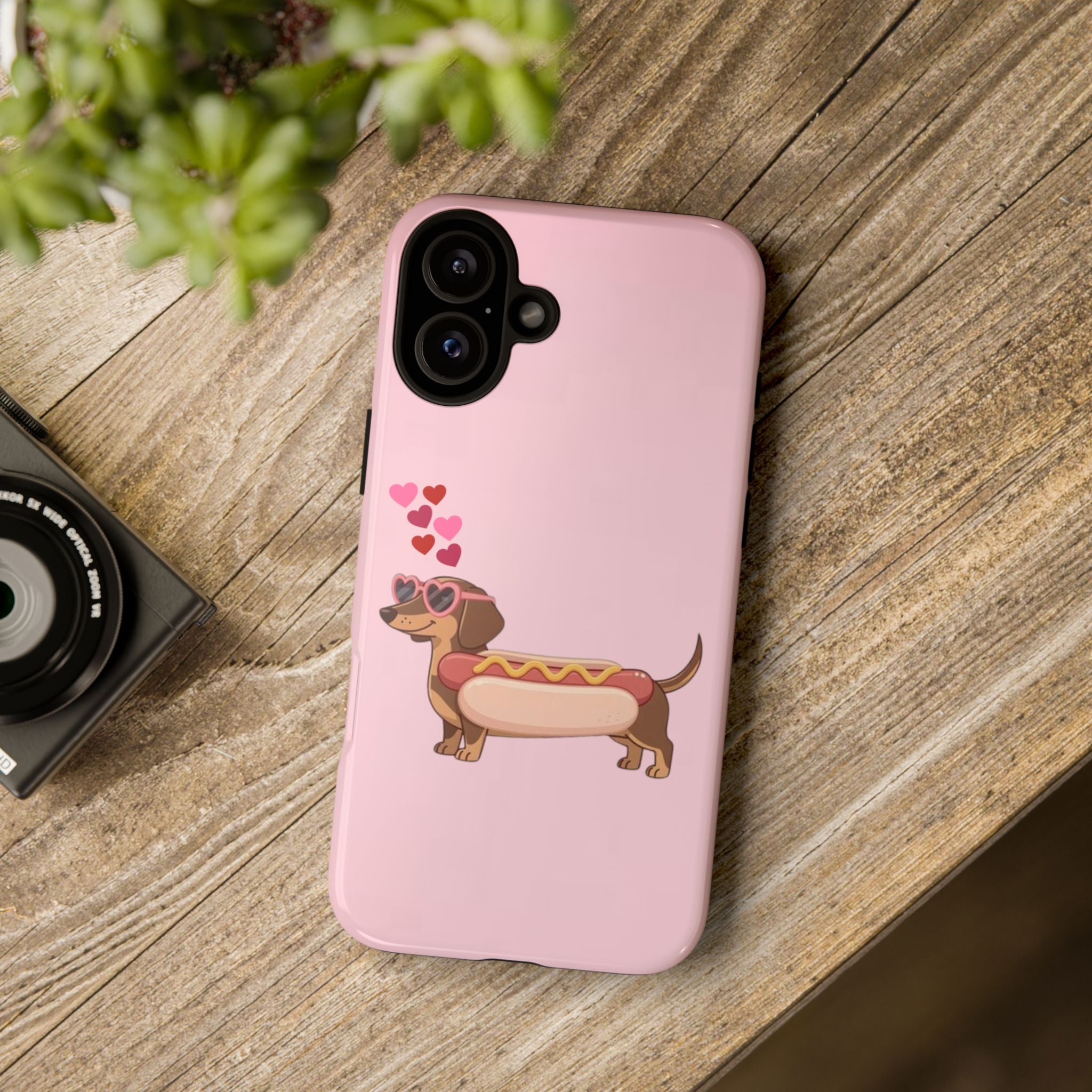 Dachshund Hot Dog Phone Case – Cute Pink Love Hearts Protective Tough Case