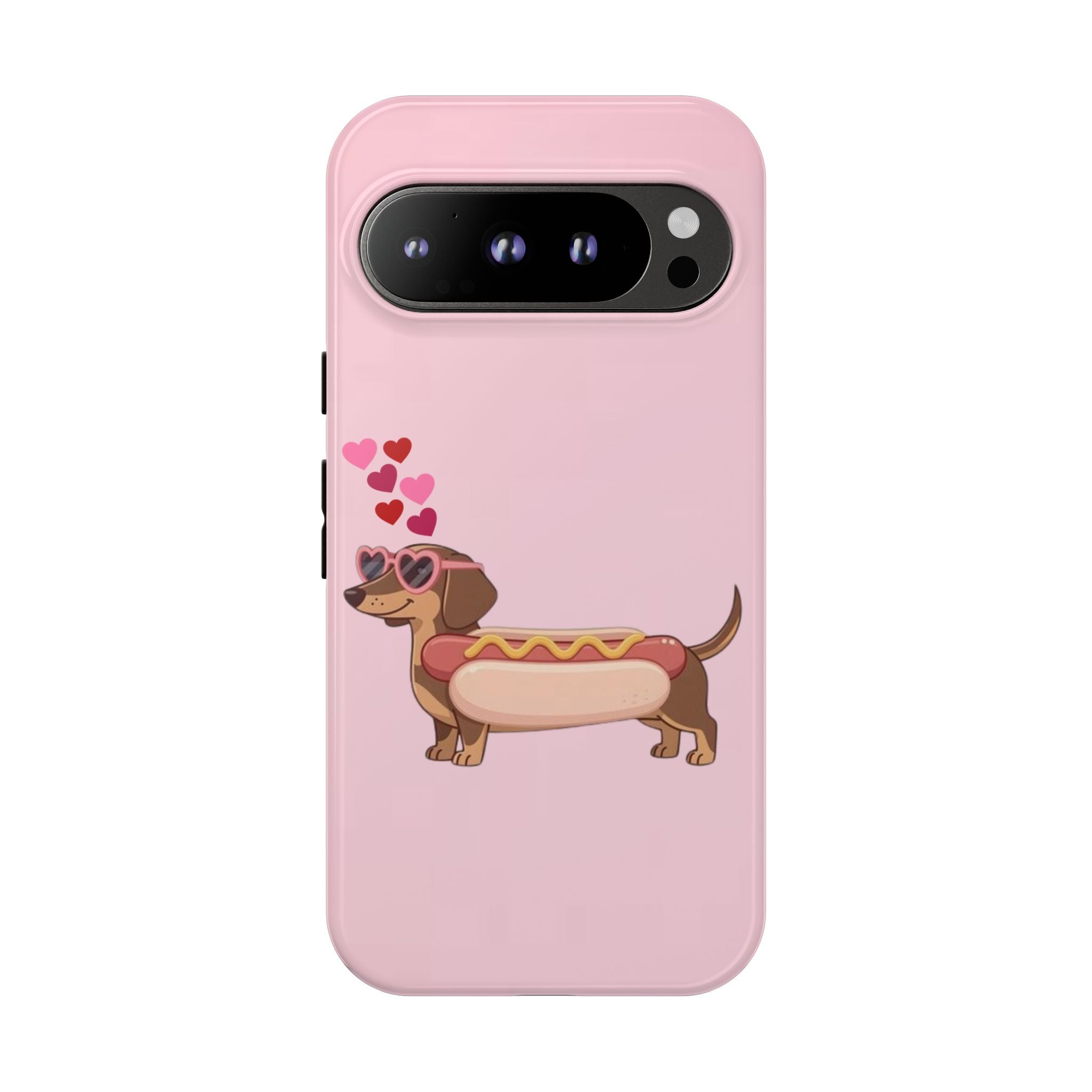 Dachshund Hot Dog Phone Case – Cute Pink Love Hearts Protective Tough Case