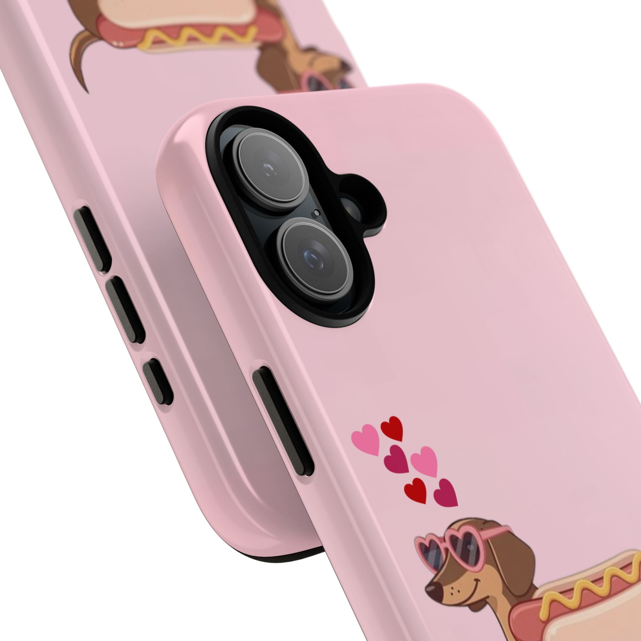 Dachshund Hot Dog Phone Case – Cute Pink Love Hearts Protective Tough Case