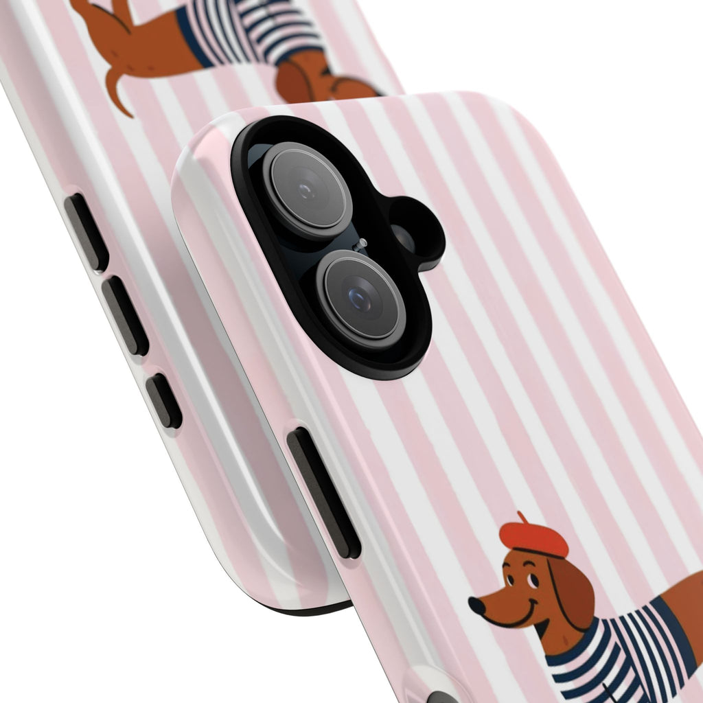 Dachshund in Breton Stripe Phone Case | French Dog Lover Gift