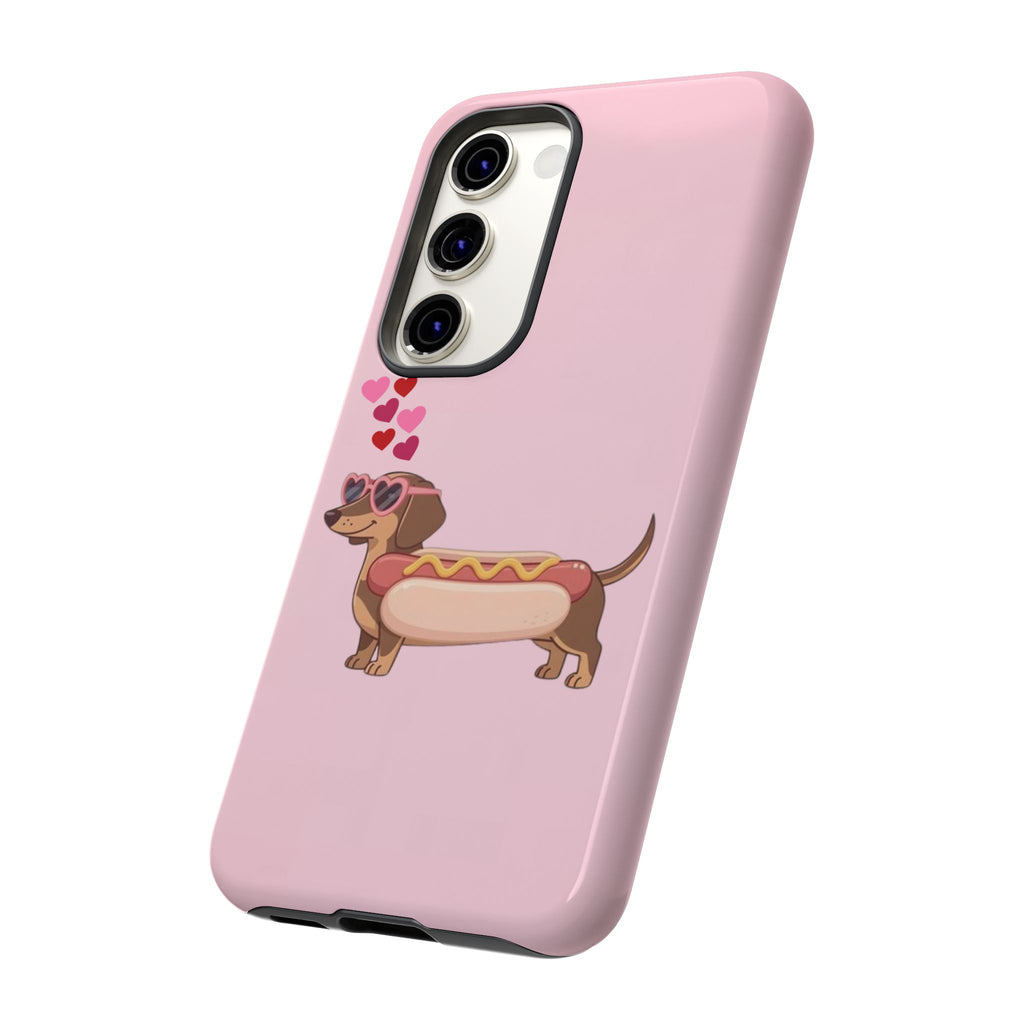 Dachshund Hot Dog Phone Case – Cute Pink Love Hearts Protective Tough Case