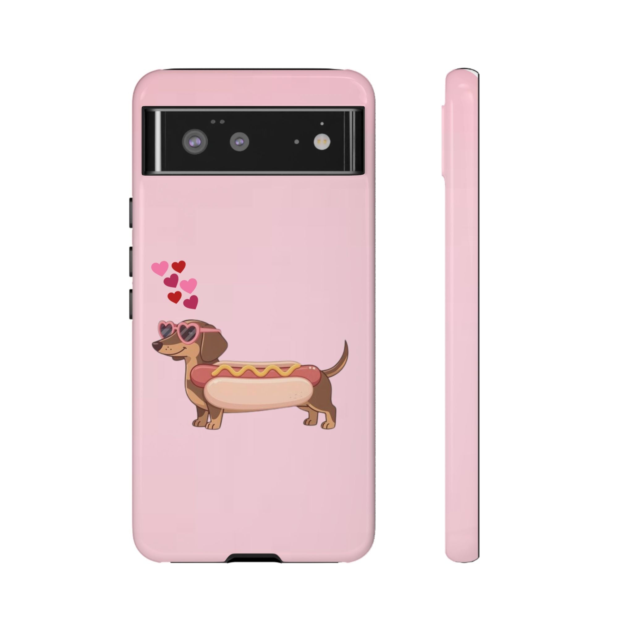 Dachshund Hot Dog Phone Case – Cute Pink Love Hearts Protective Tough Case