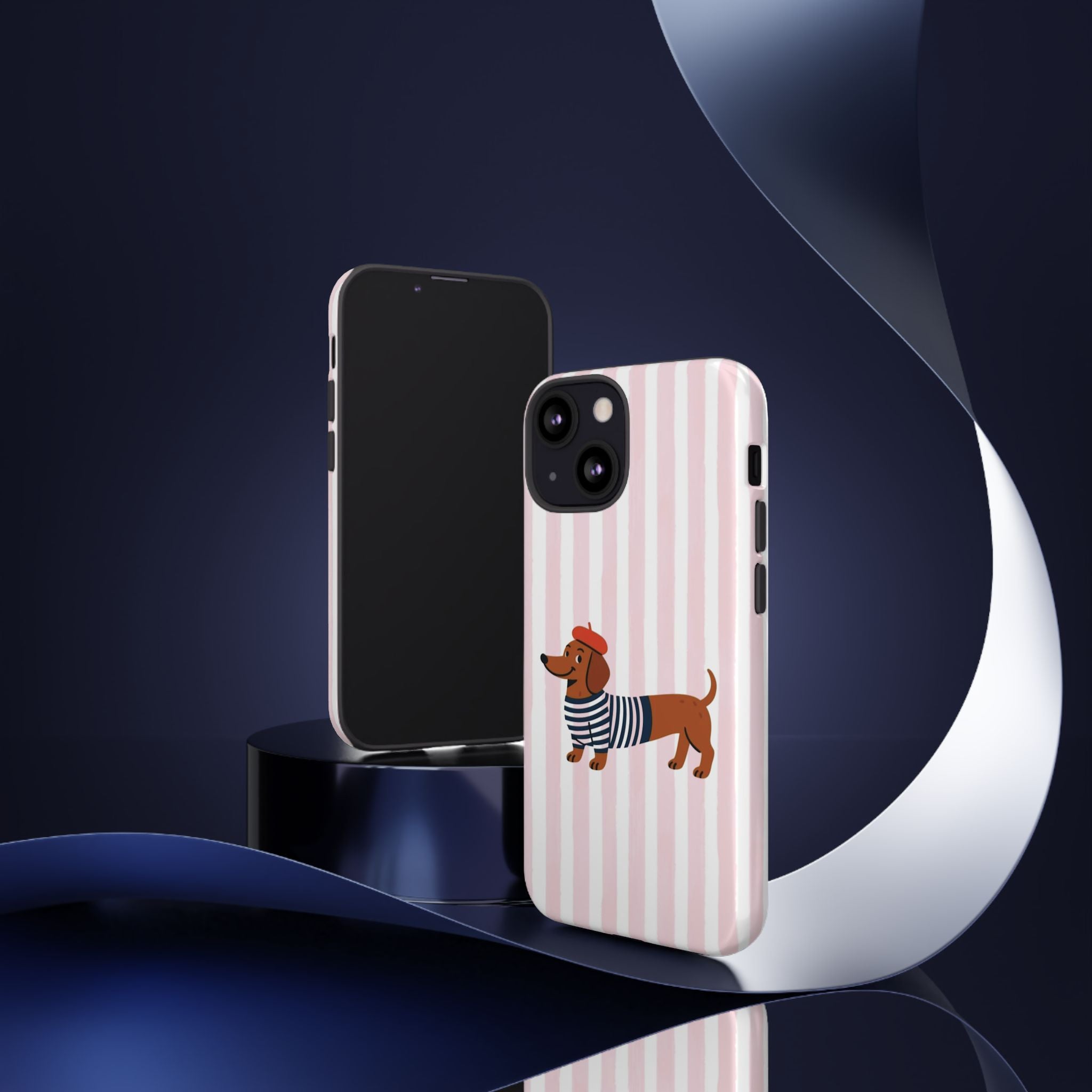 Dachshund in Breton Stripe Phone Case | French Dog Lover Gift