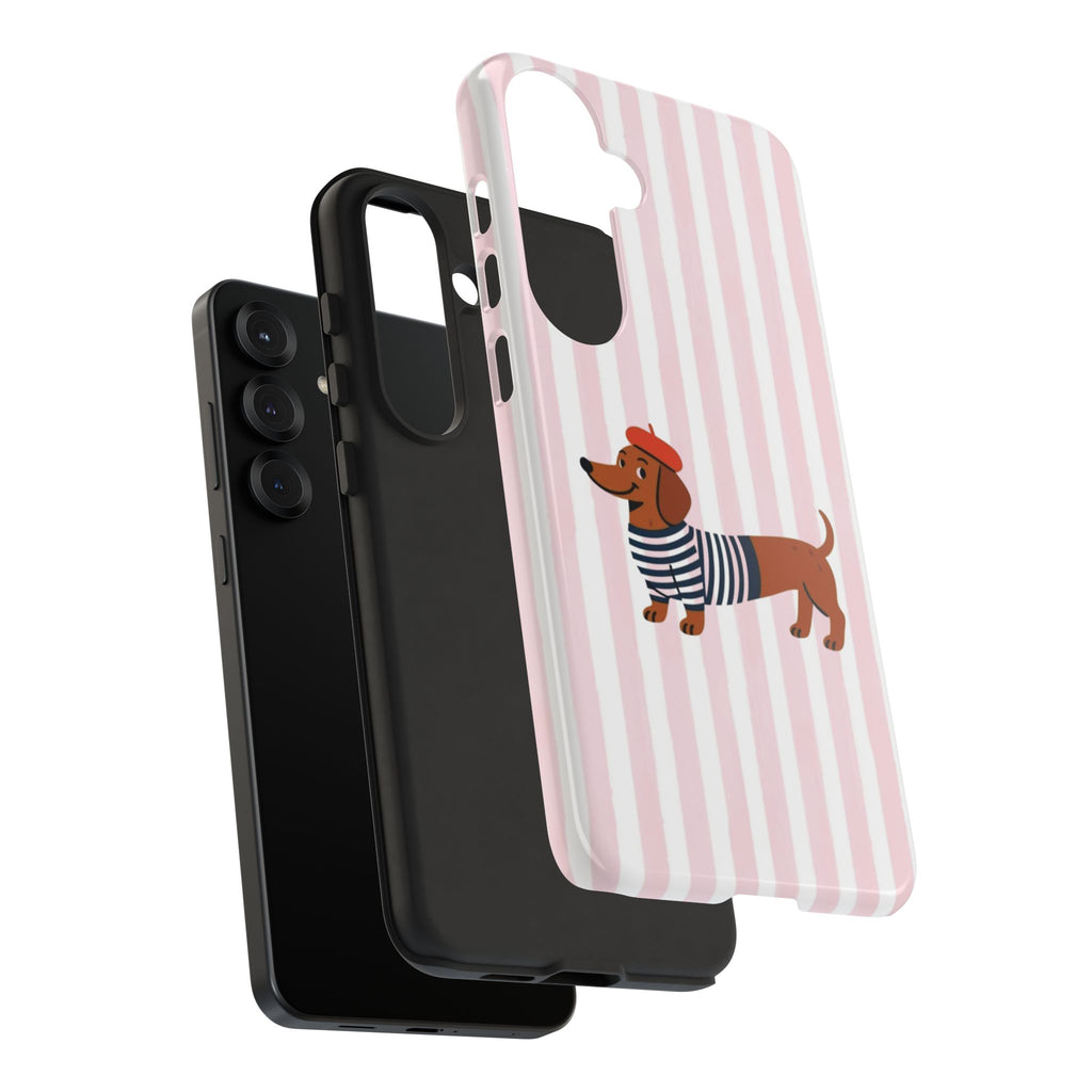 Dachshund in Breton Stripe Phone Case | French Dog Lover Gift