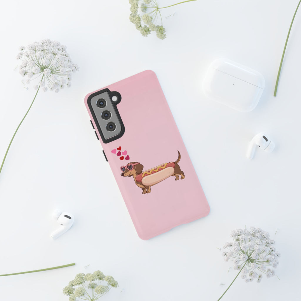 Dachshund Hot Dog Phone Case – Cute Pink Love Hearts Protective Tough Case