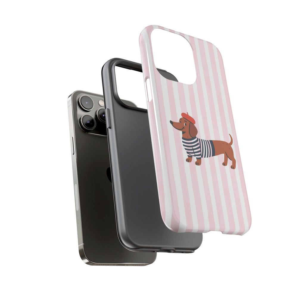 Dachshund in Breton Stripe Phone Case | French Dog Lover Gift