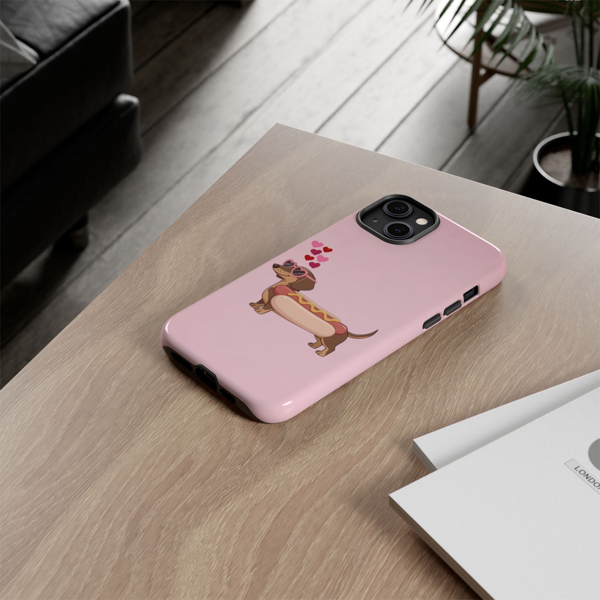 Dachshund Hot Dog Phone Case – Cute Pink Love Hearts Protective Tough Case