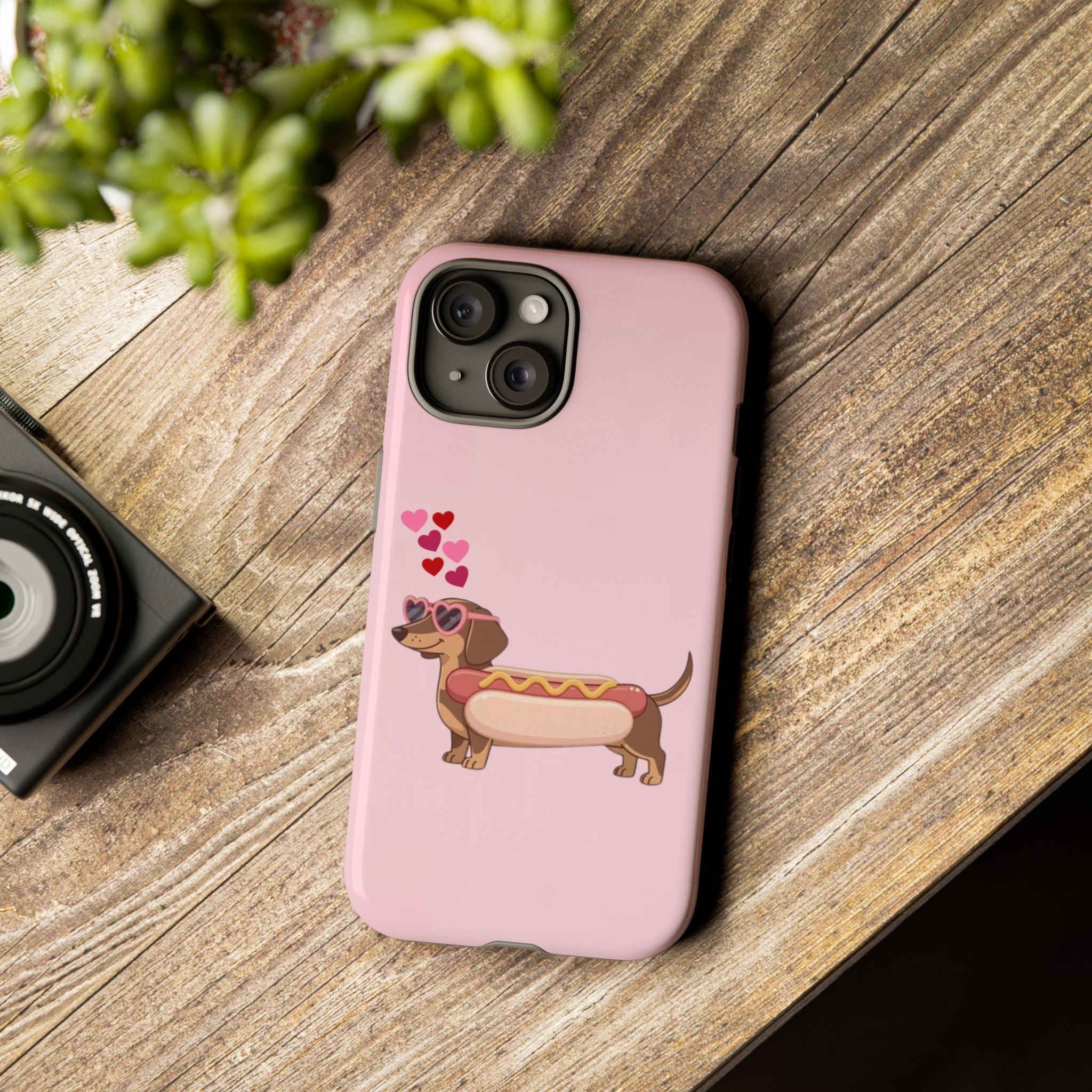 Dachshund Hot Dog Phone Case – Cute Pink Love Hearts Protective Tough Case