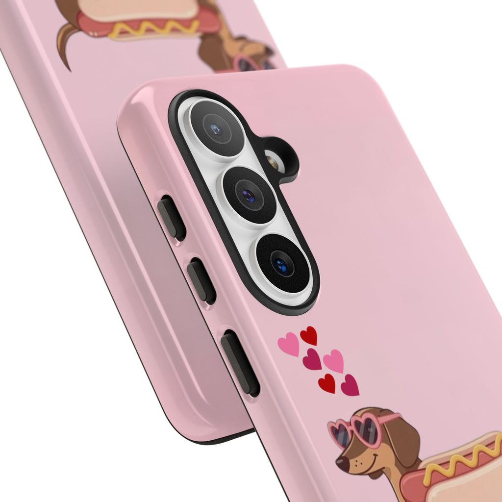 Dachshund Hot Dog Phone Case – Cute Pink Love Hearts Protective Tough Case