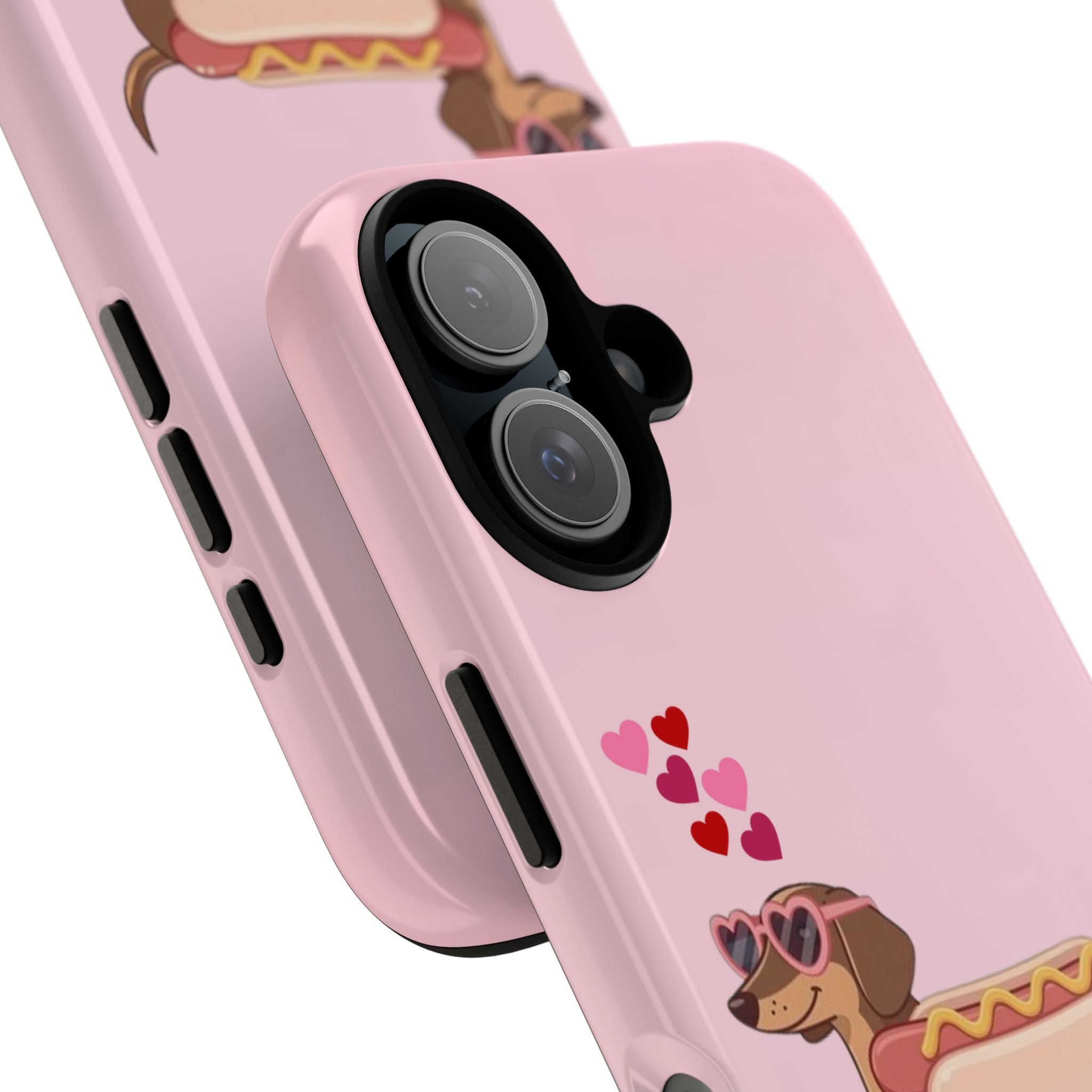 Dachshund Hot Dog Phone Case – Cute Pink Love Hearts Protective Tough Case