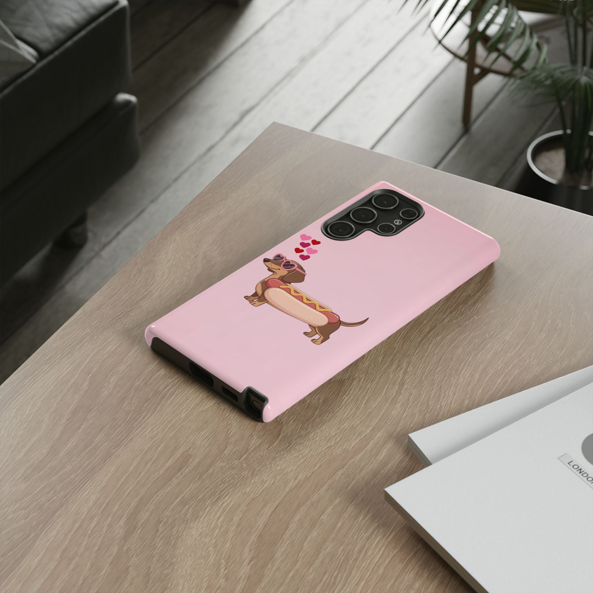 Dachshund Hot Dog Phone Case – Cute Pink Love Hearts Protective Tough Case