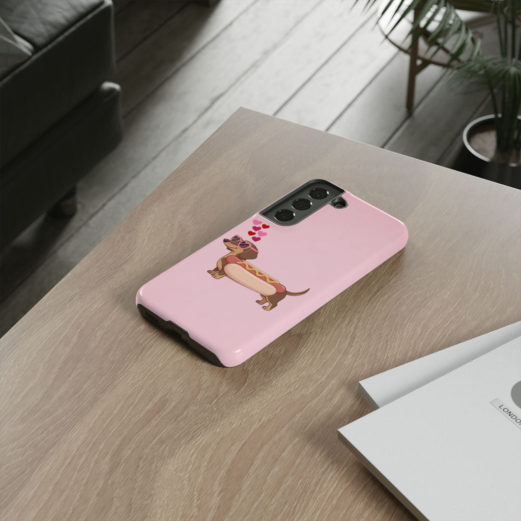 Dachshund Hot Dog Phone Case – Cute Pink Love Hearts Protective Tough Case