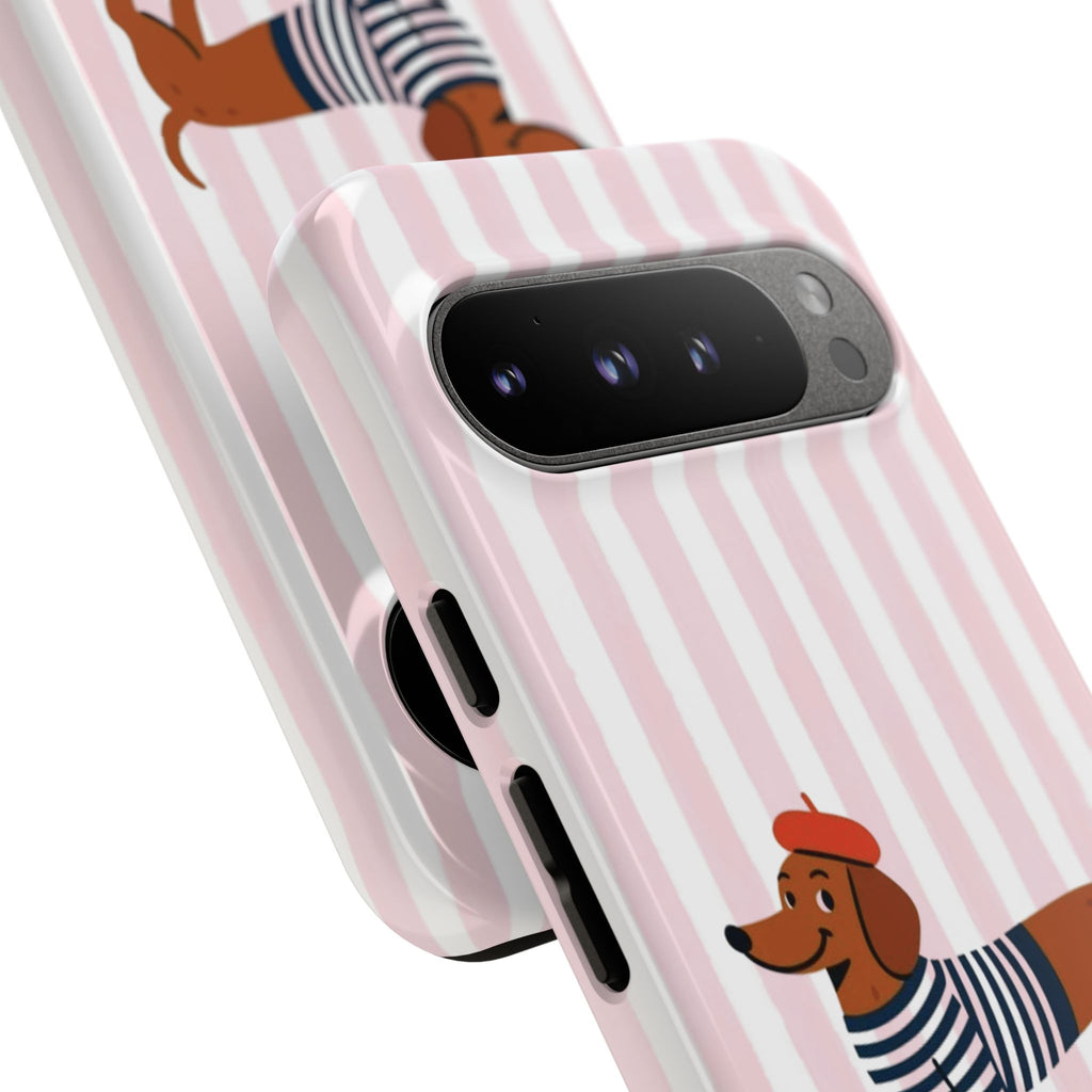 Dachshund in Breton Stripe Phone Case | French Dog Lover Gift