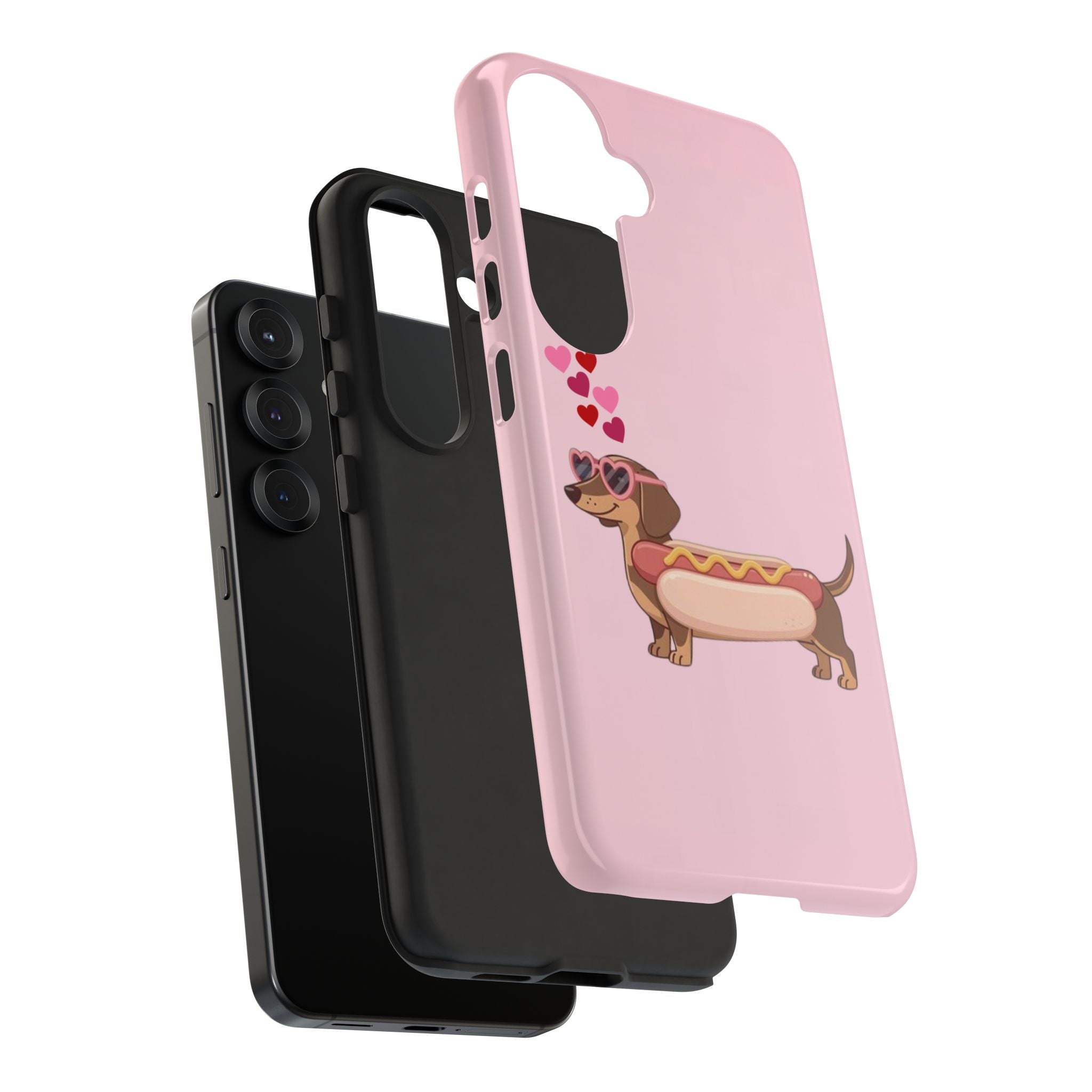 Dachshund Hot Dog Phone Case – Cute Pink Love Hearts Protective Tough Case