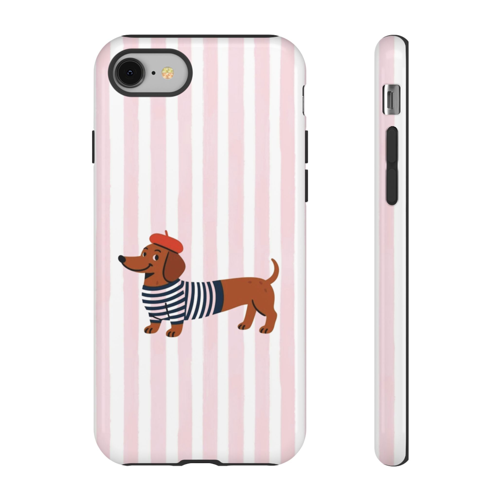 Dachshund in Breton Stripe Phone Case | French Dog Lover Gift