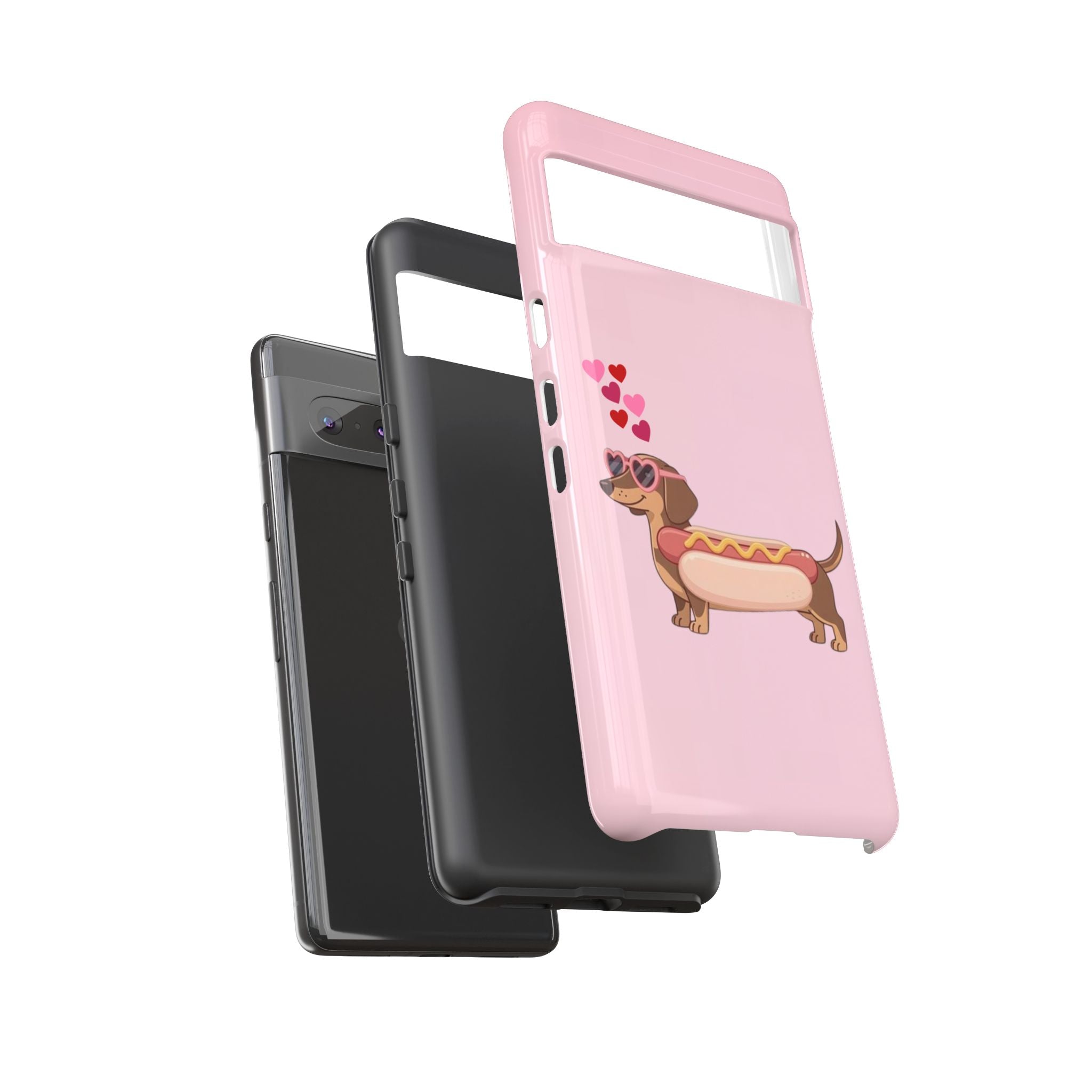 Dachshund Hot Dog Phone Case – Cute Pink Love Hearts Protective Tough Case