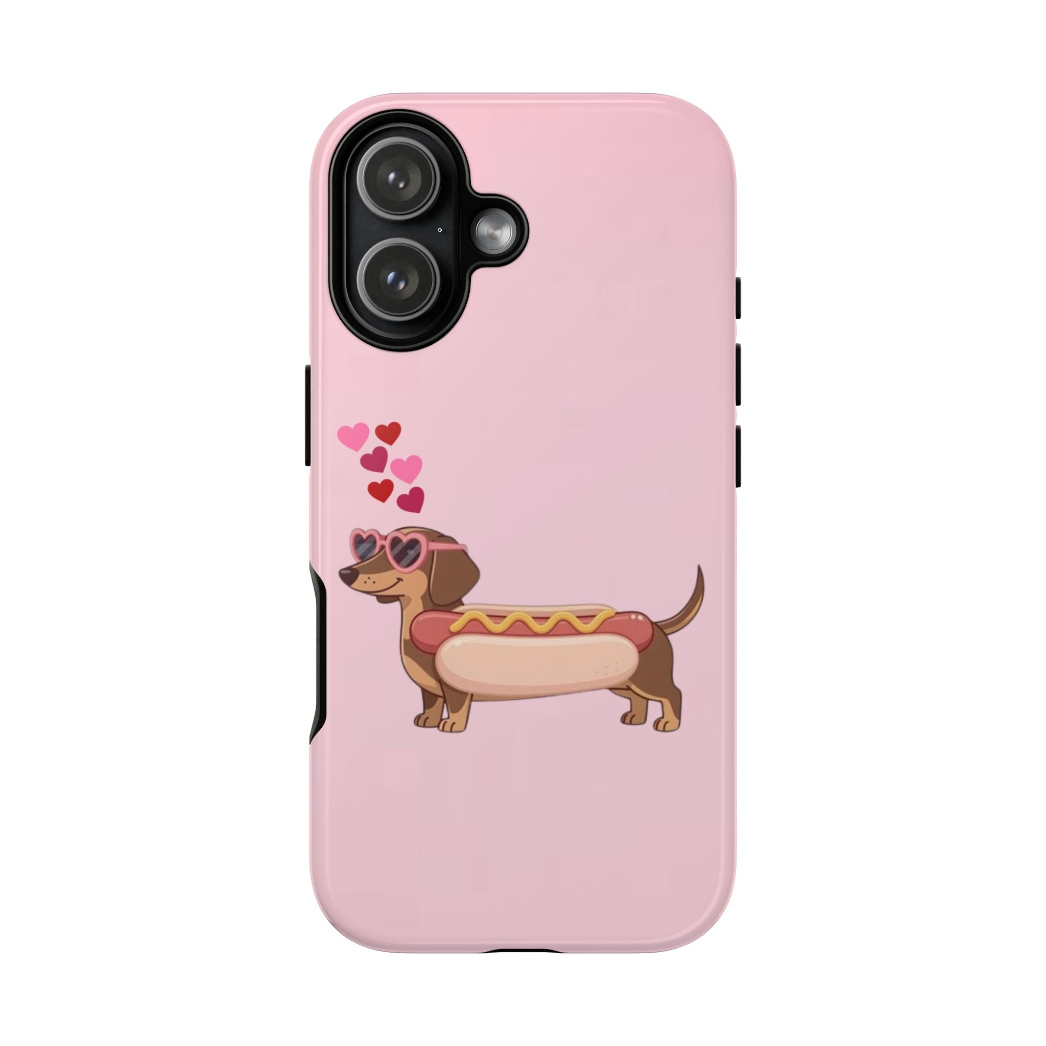 Dachshund Hot Dog Phone Case – Cute Pink Love Hearts Protective Tough Case