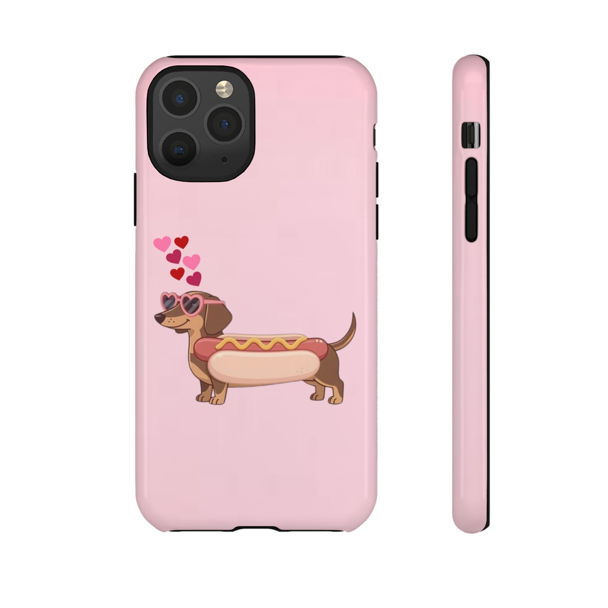 Dachshund Hot Dog Phone Case – Cute Pink Love Hearts Protective Tough Case