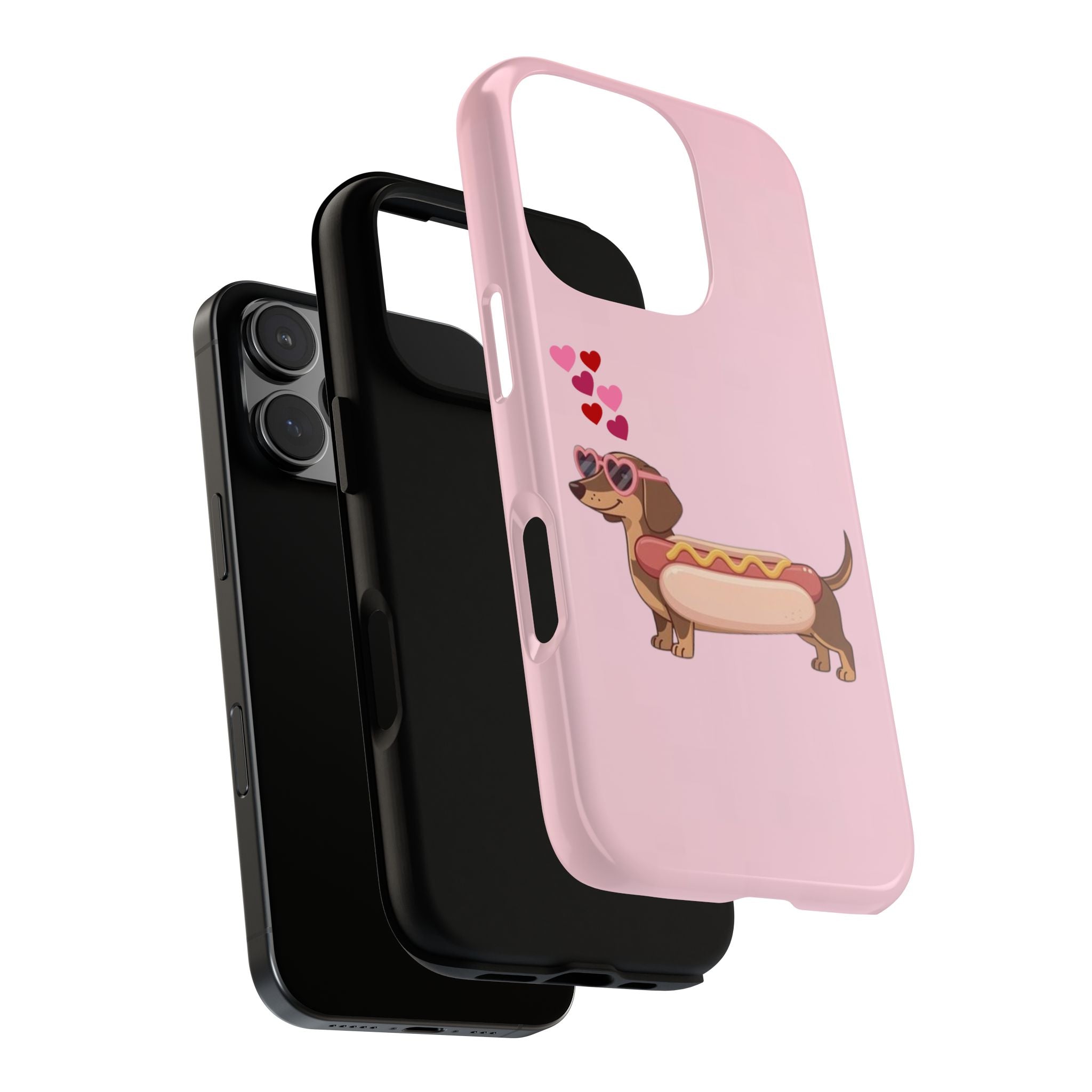 Dachshund Hot Dog Phone Case – Cute Pink Love Hearts Protective Tough Case