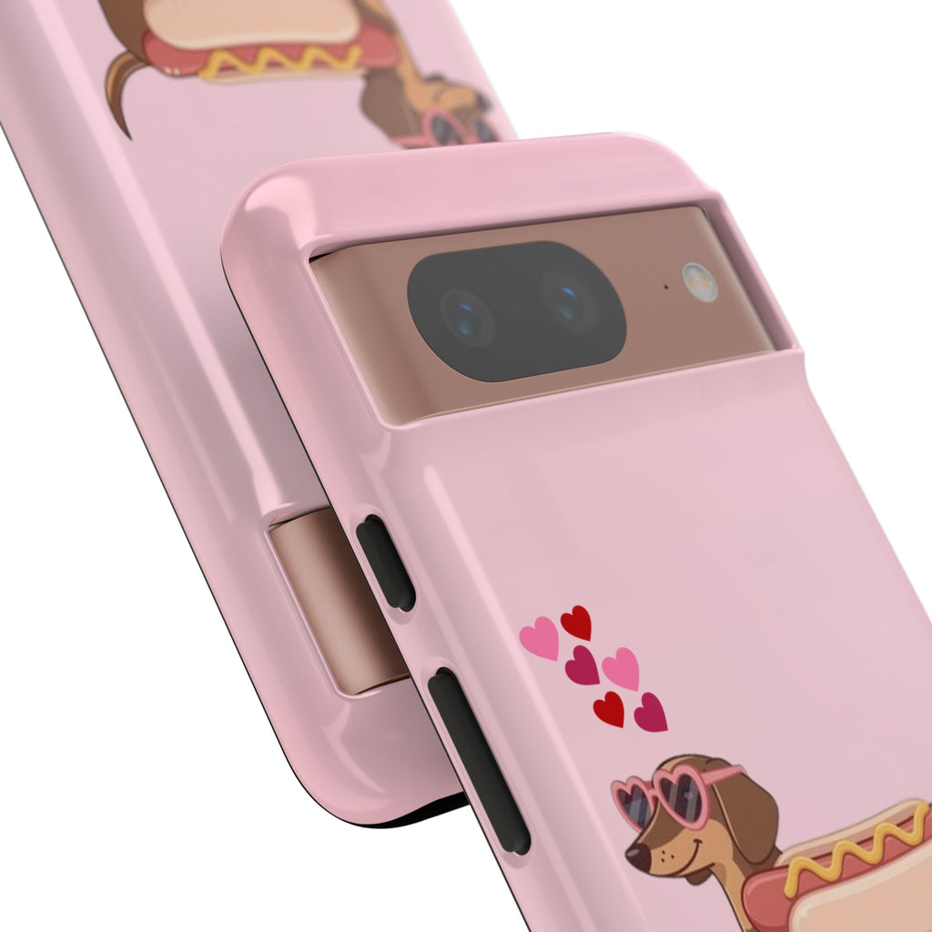 Dachshund Hot Dog Phone Case – Cute Pink Love Hearts Protective Tough Case