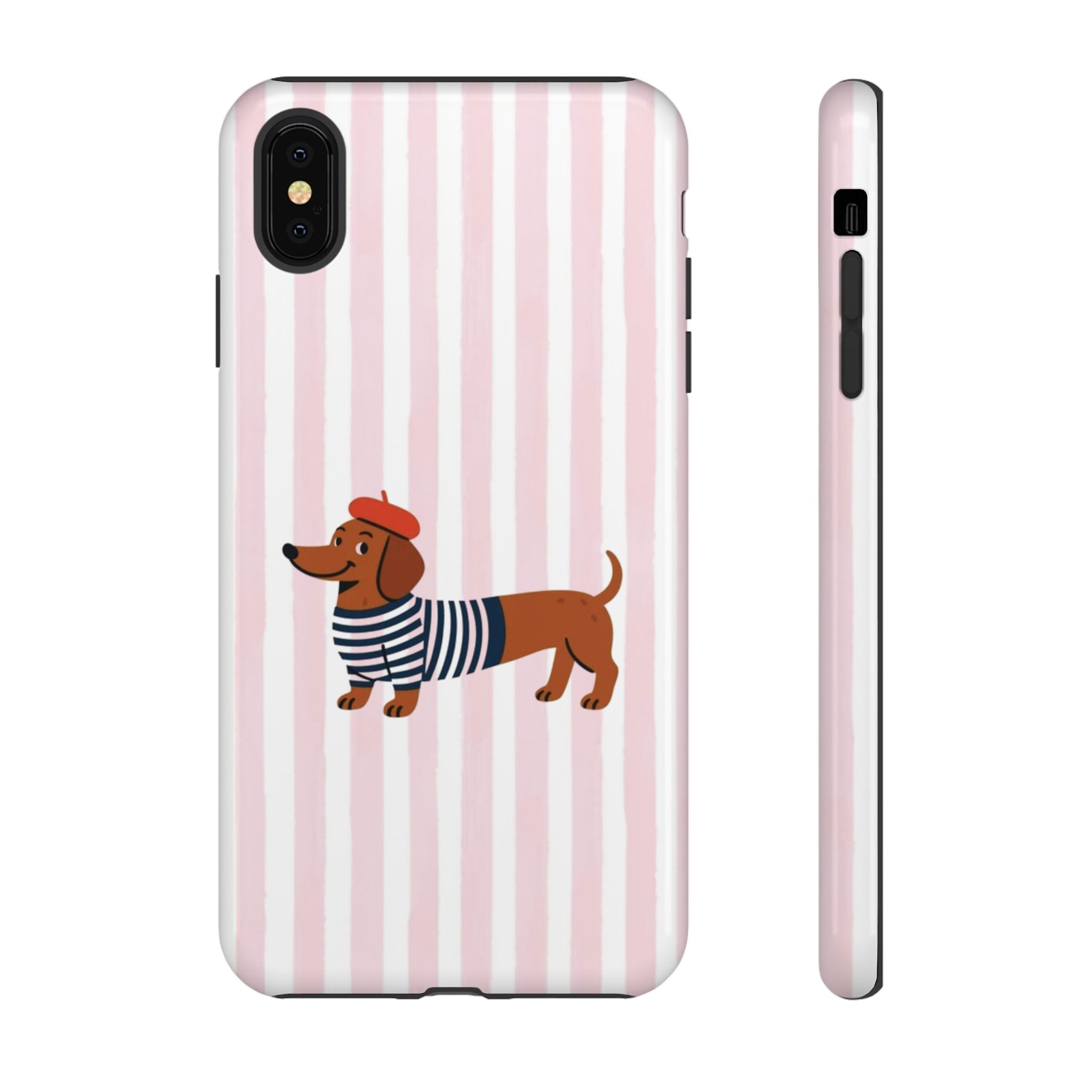 Dachshund in Breton Stripe Phone Case | French Dog Lover Gift