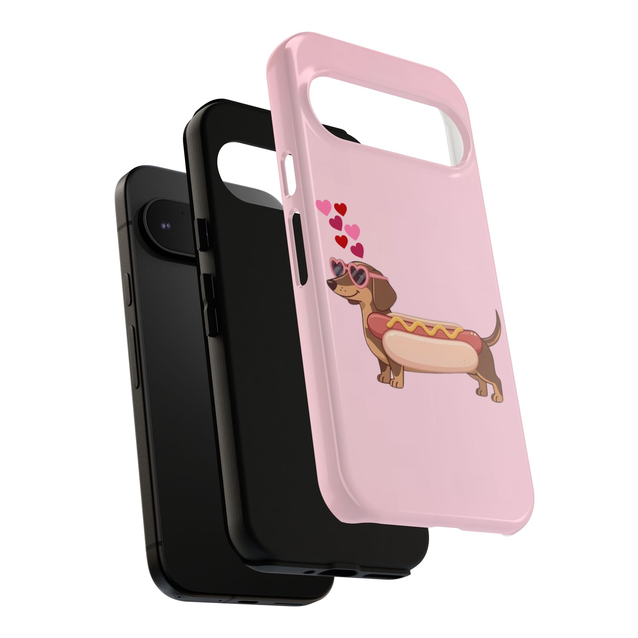 Dachshund Hot Dog Phone Case – Cute Pink Love Hearts Protective Tough Case