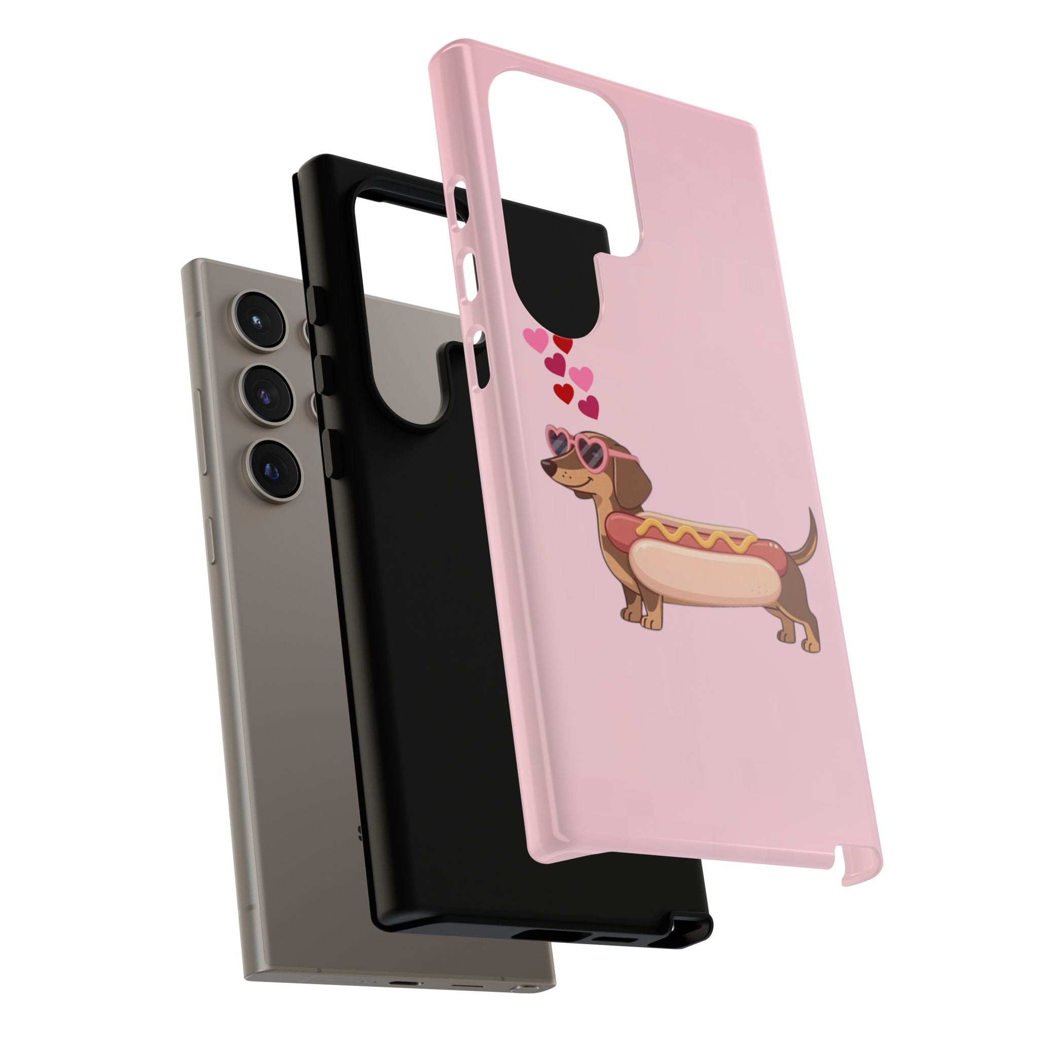 Dachshund Hot Dog Phone Case – Cute Pink Love Hearts Protective Tough Case