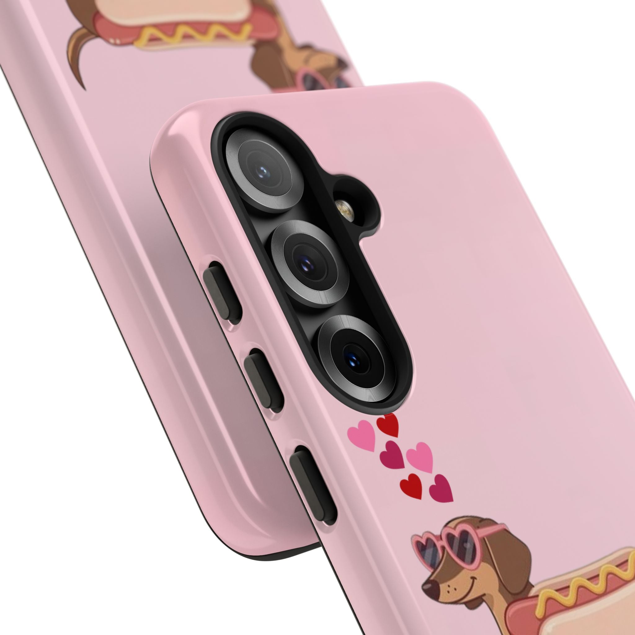 Dachshund Hot Dog Phone Case – Cute Pink Love Hearts Protective Tough Case
