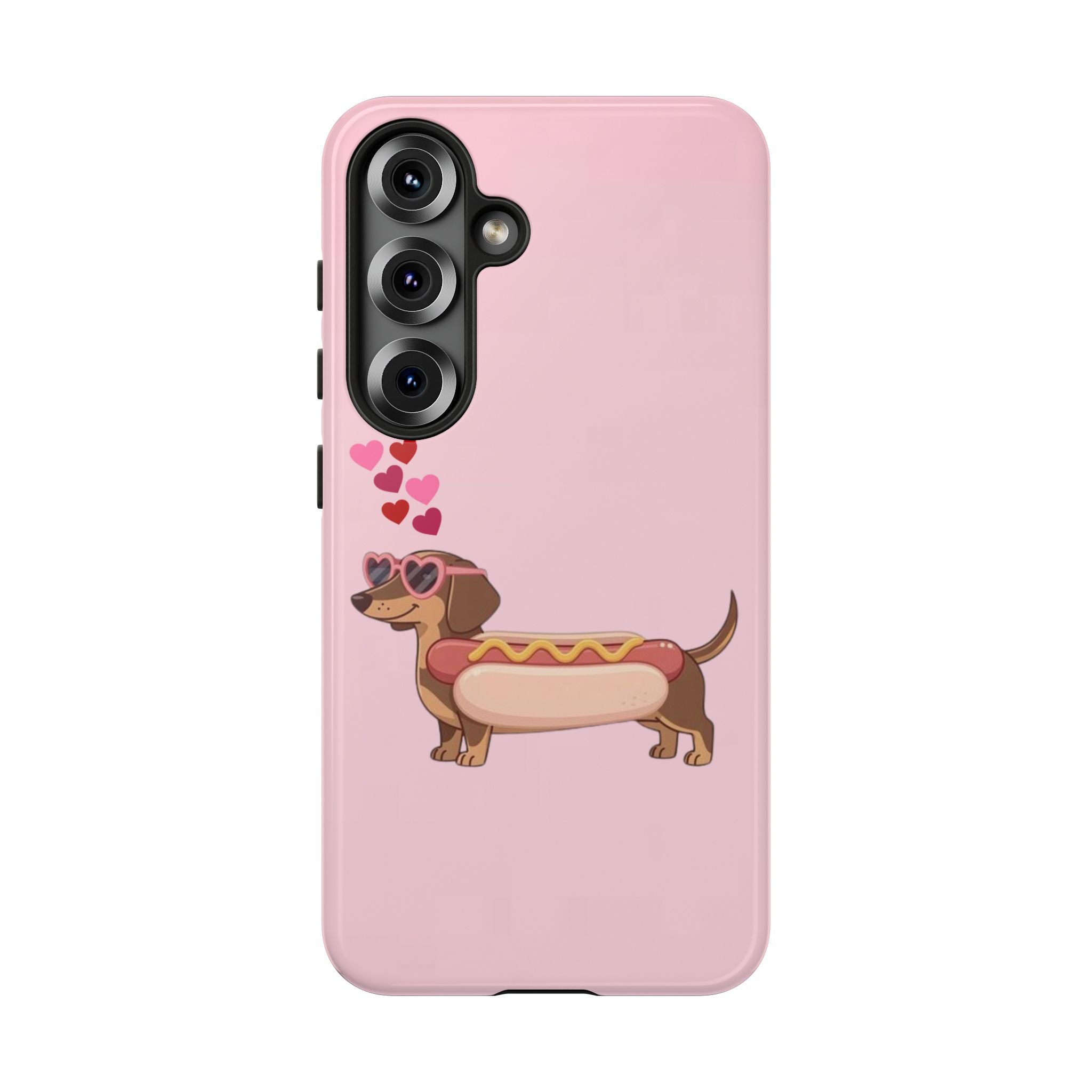 Dachshund Hot Dog Phone Case – Cute Pink Love Hearts Protective Tough Case