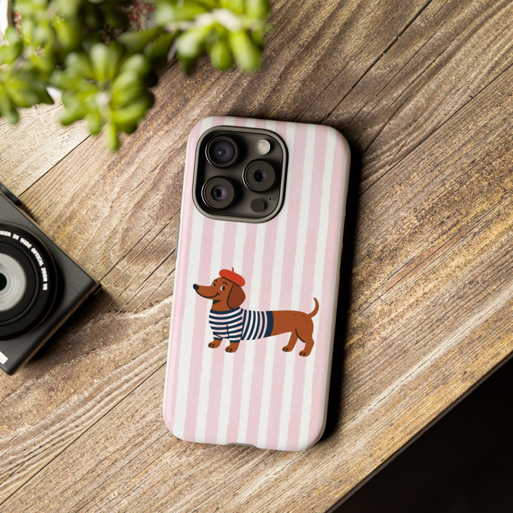 Dachshund in Breton Stripe Phone Case | French Dog Lover Gift