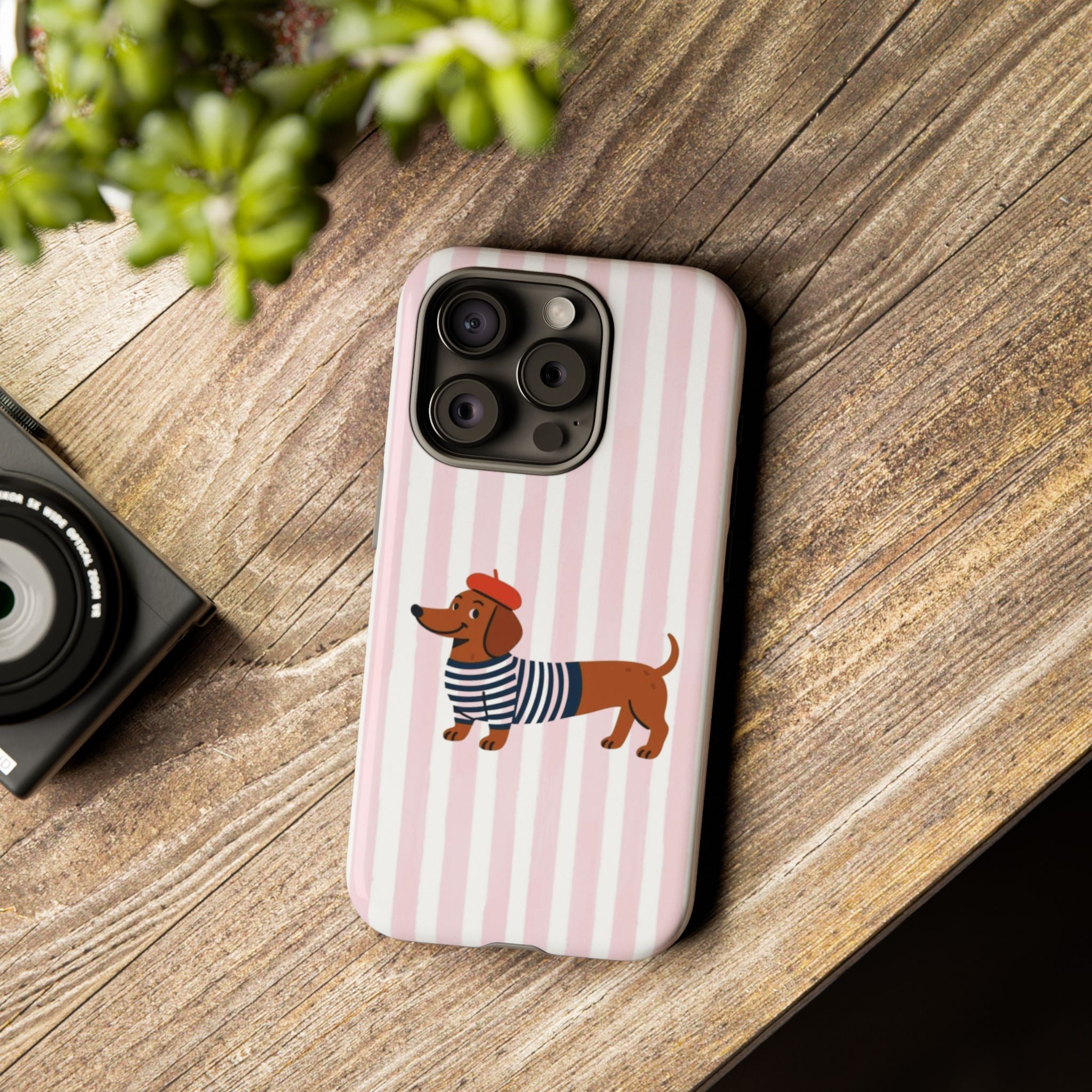 Dachshund in Breton Stripe Phone Case | French Dog Lover Gift