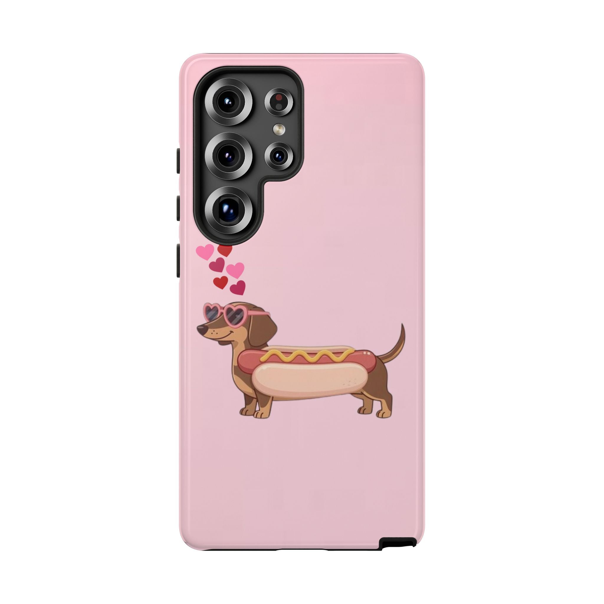 Dachshund Hot Dog Phone Case – Cute Pink Love Hearts Protective Tough Case
