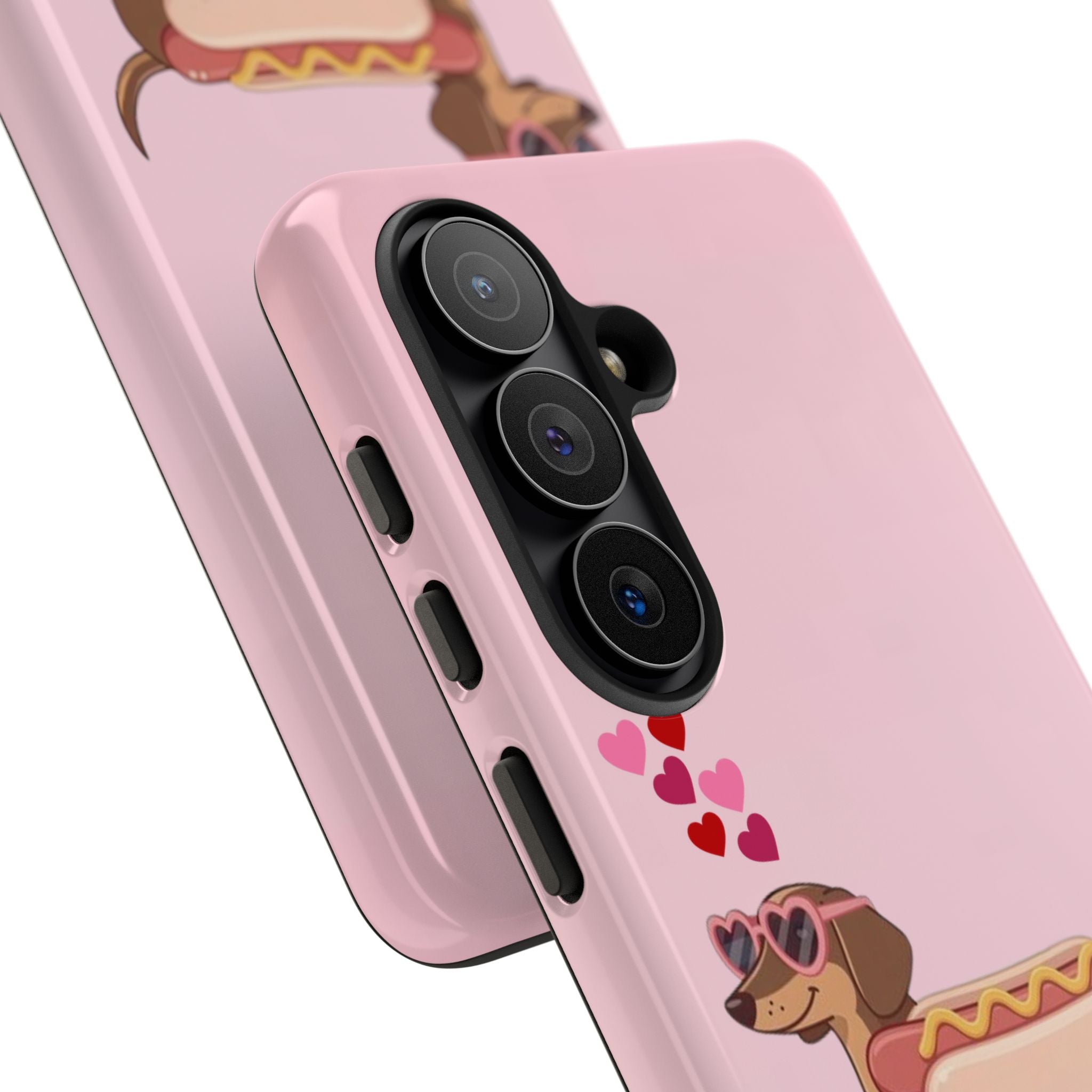 Dachshund Hot Dog Phone Case – Cute Pink Love Hearts Protective Tough Case