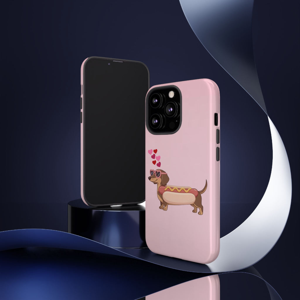 Dachshund Hot Dog Phone Case – Cute Pink Love Hearts Protective Tough Case