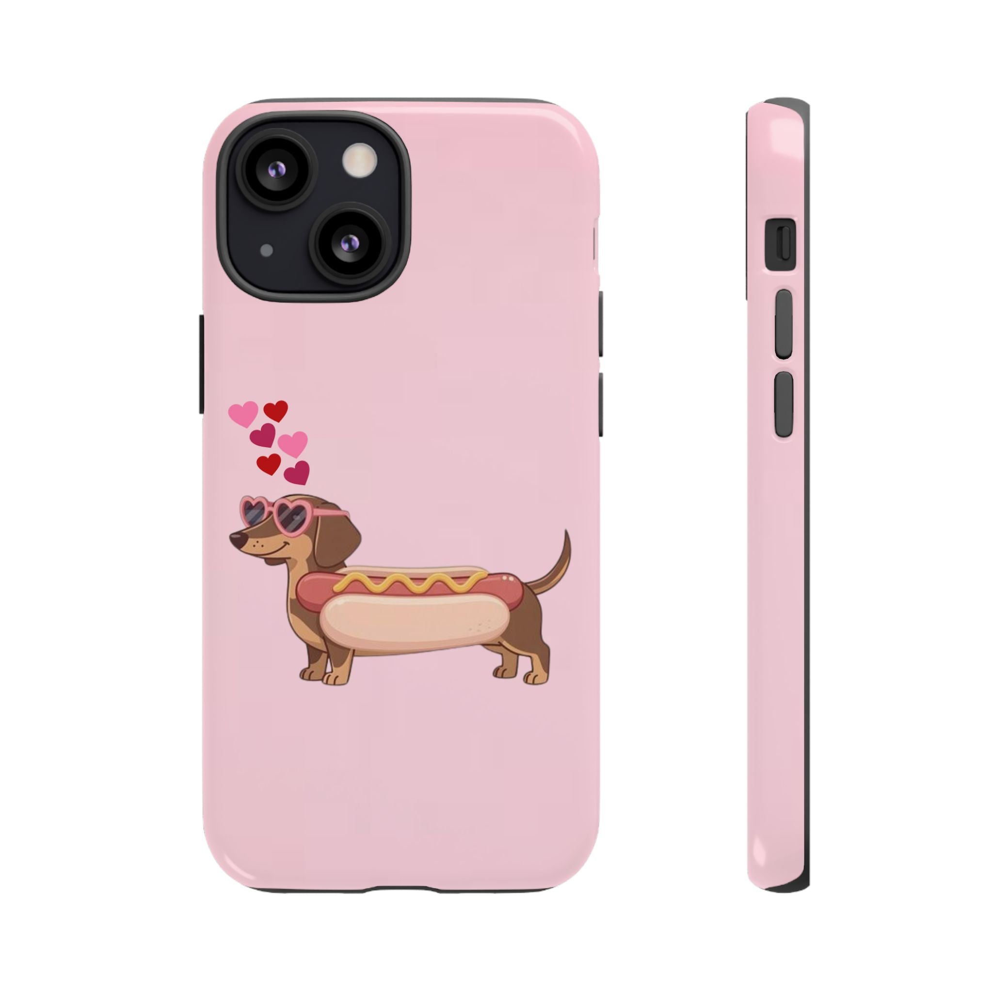 Dachshund Hot Dog Phone Case – Cute Pink Love Hearts Protective Tough Case